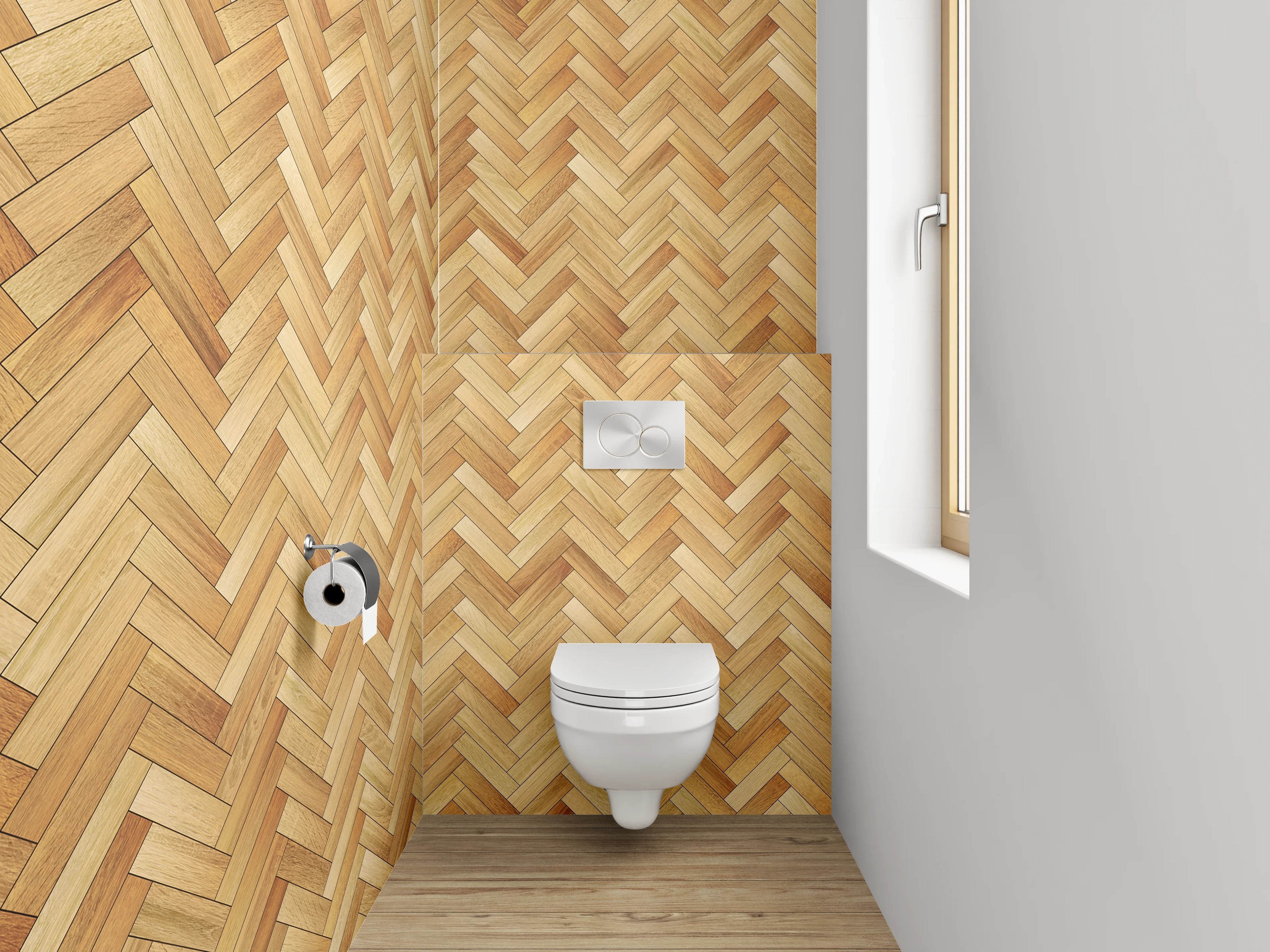 WC-Rückwand - Heller Fischgrät Holz Muster