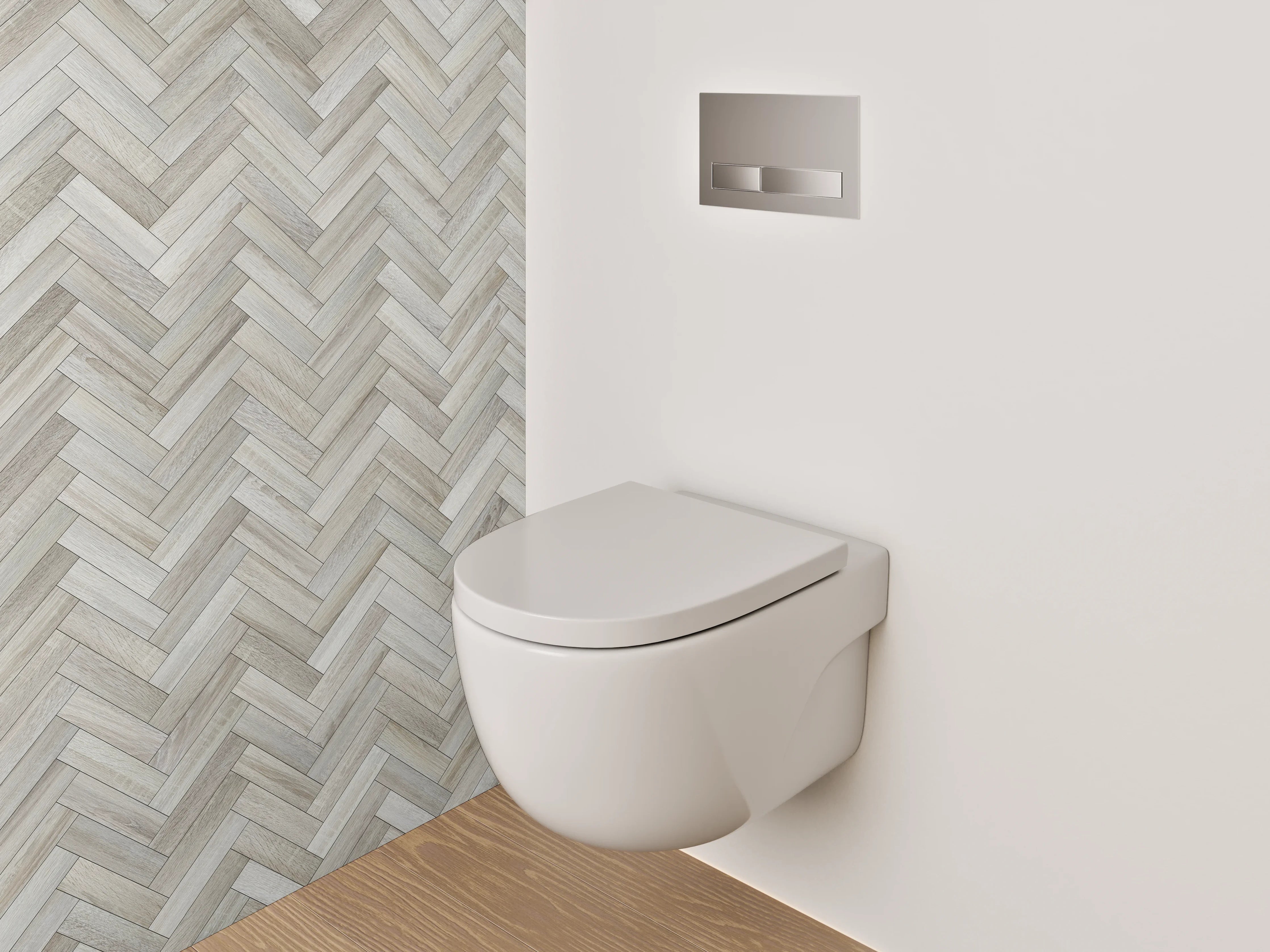 WC-Rückwand - Heller Fischgräten-Mosaik Stil