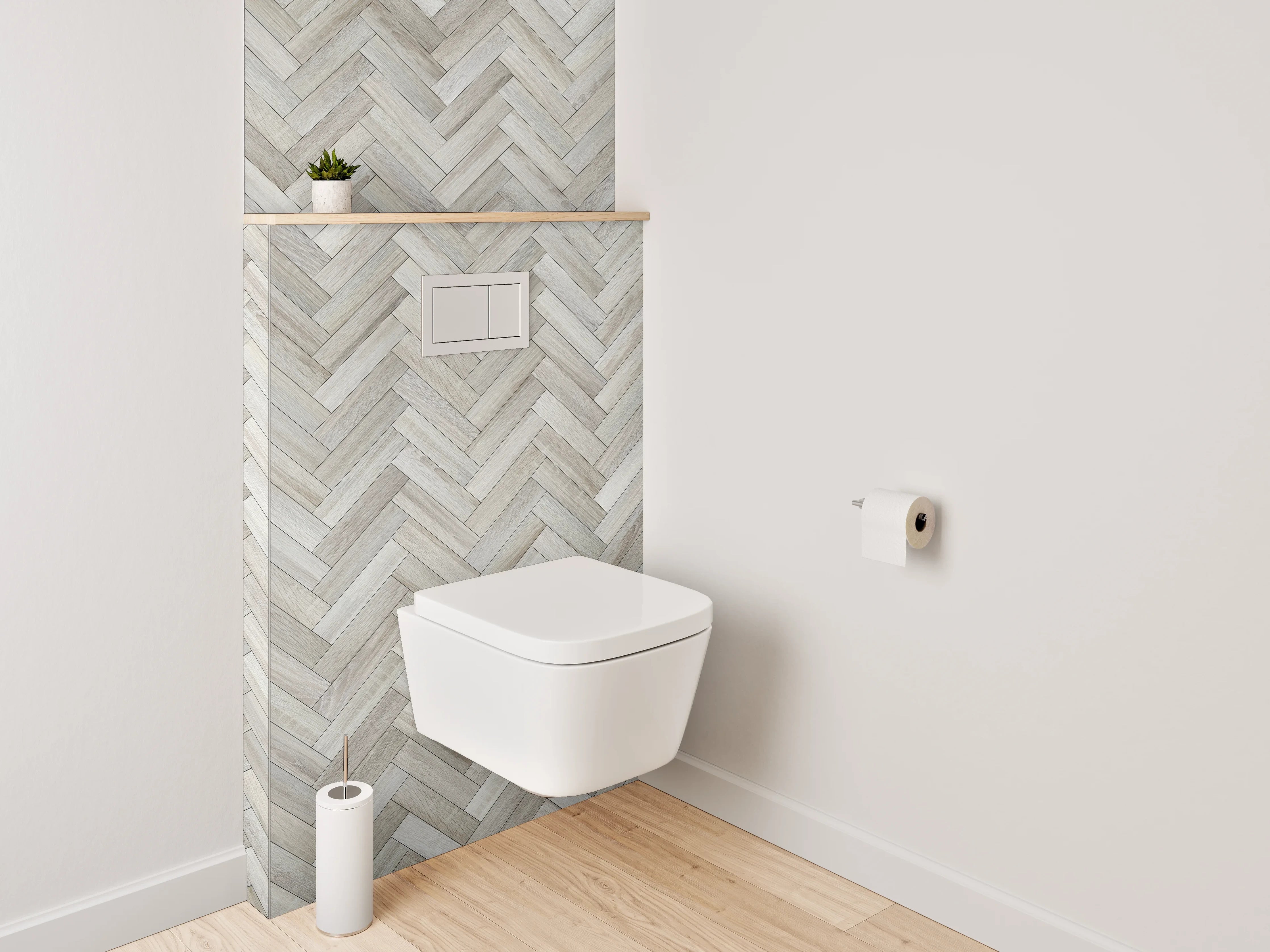 WC-Rückwand - Heller Fischgräten-Mosaik Stil