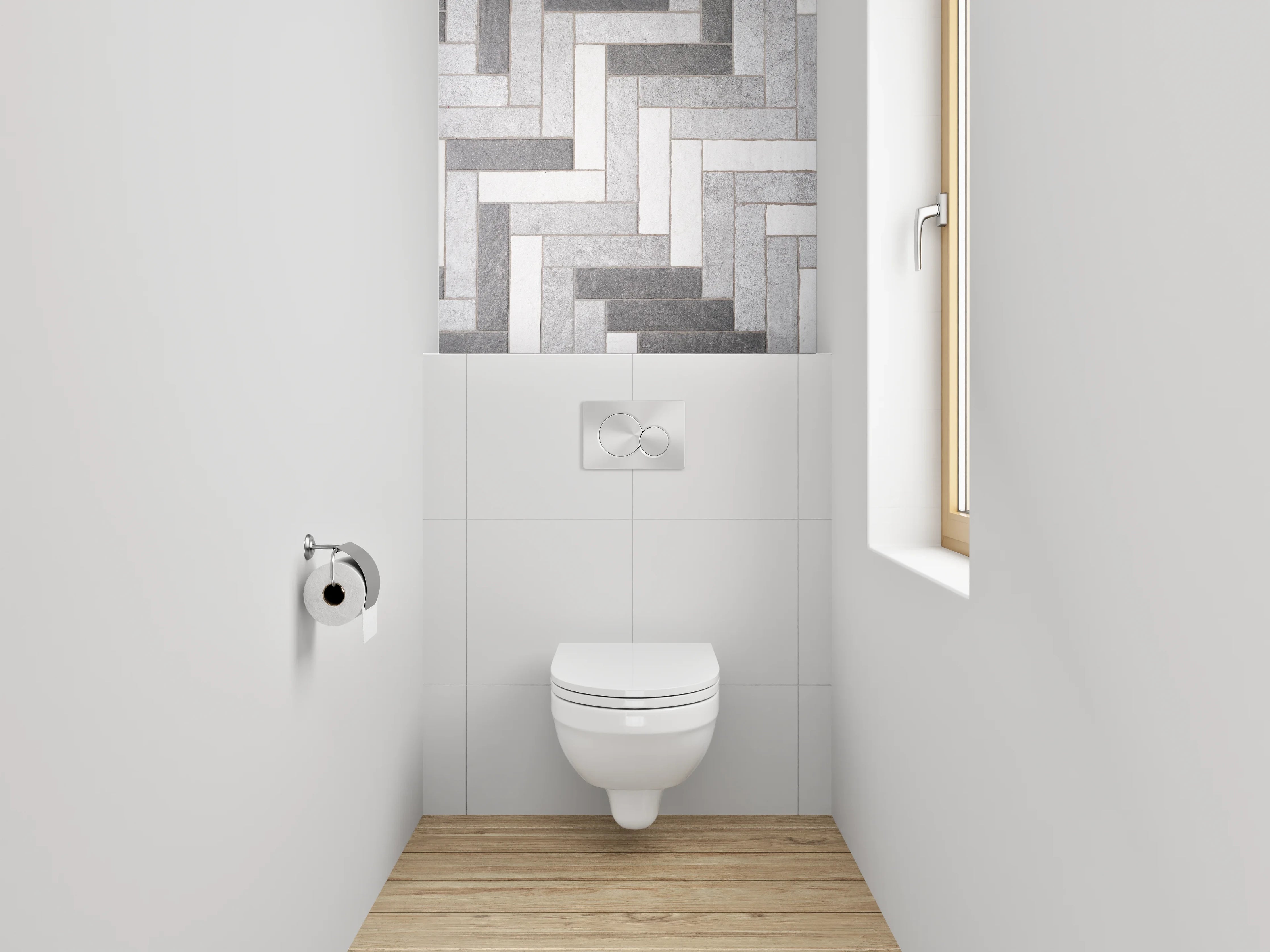 WC-Rückwand - Heller Fliesen-Mosaik-Look in Grau-Weiß