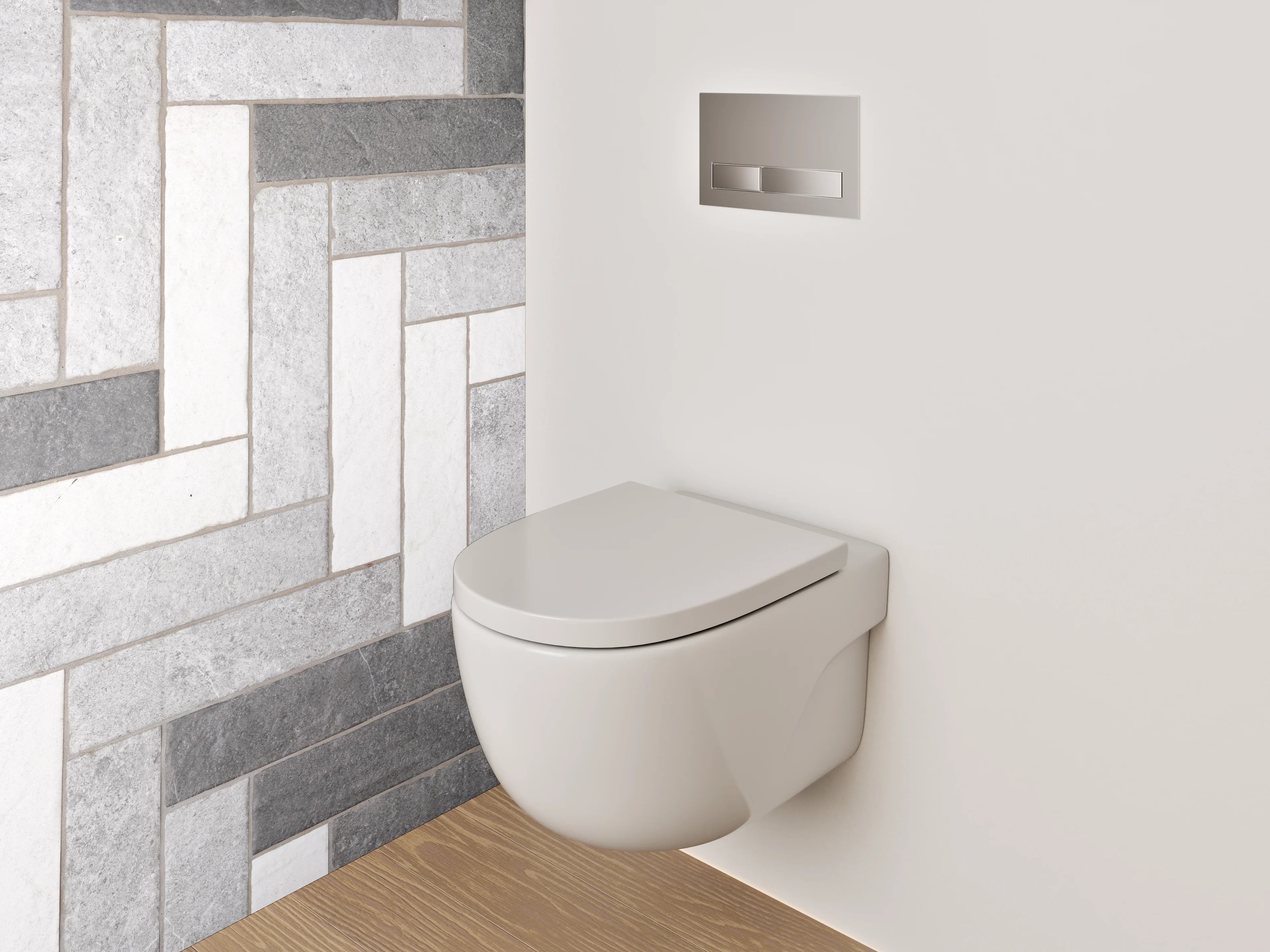 WC-Rückwand - Heller Fliesen-Mosaik-Look in Grau-Weiß