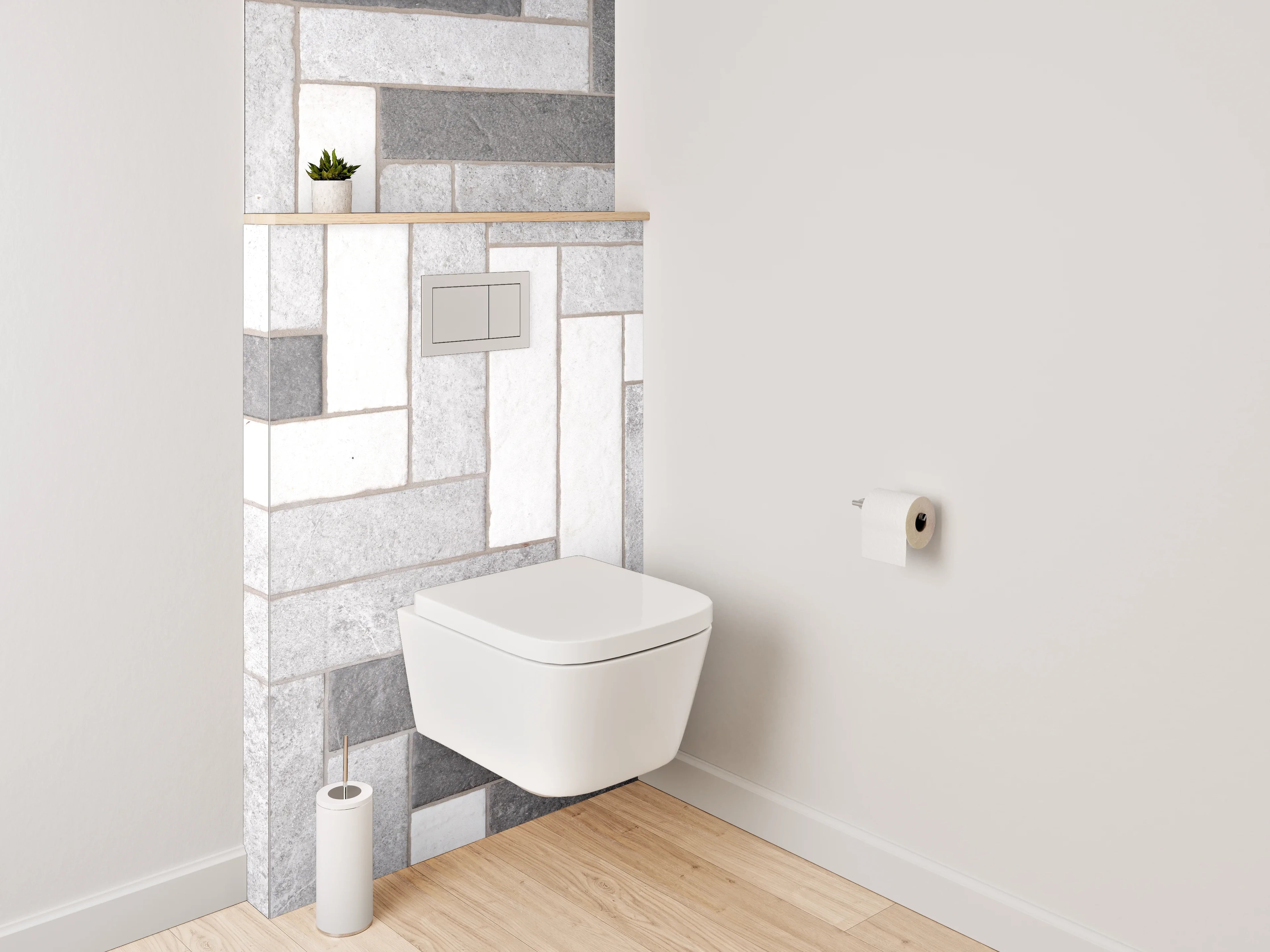 WC-Rückwand - Heller Fliesen-Mosaik-Look in Grau-Weiß