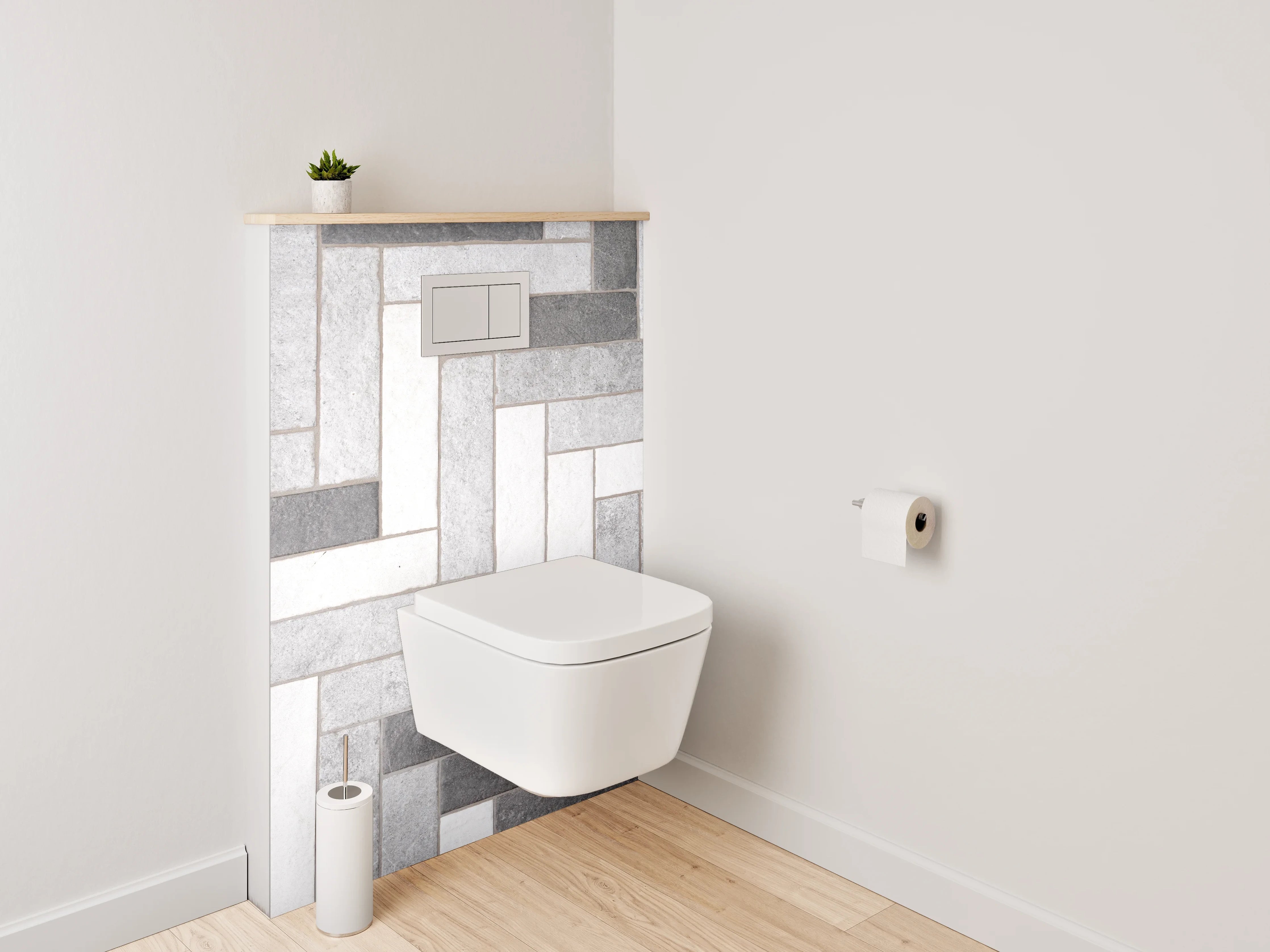 WC-Rückwand - Heller Fliesen-Mosaik-Look in Grau-Weiß