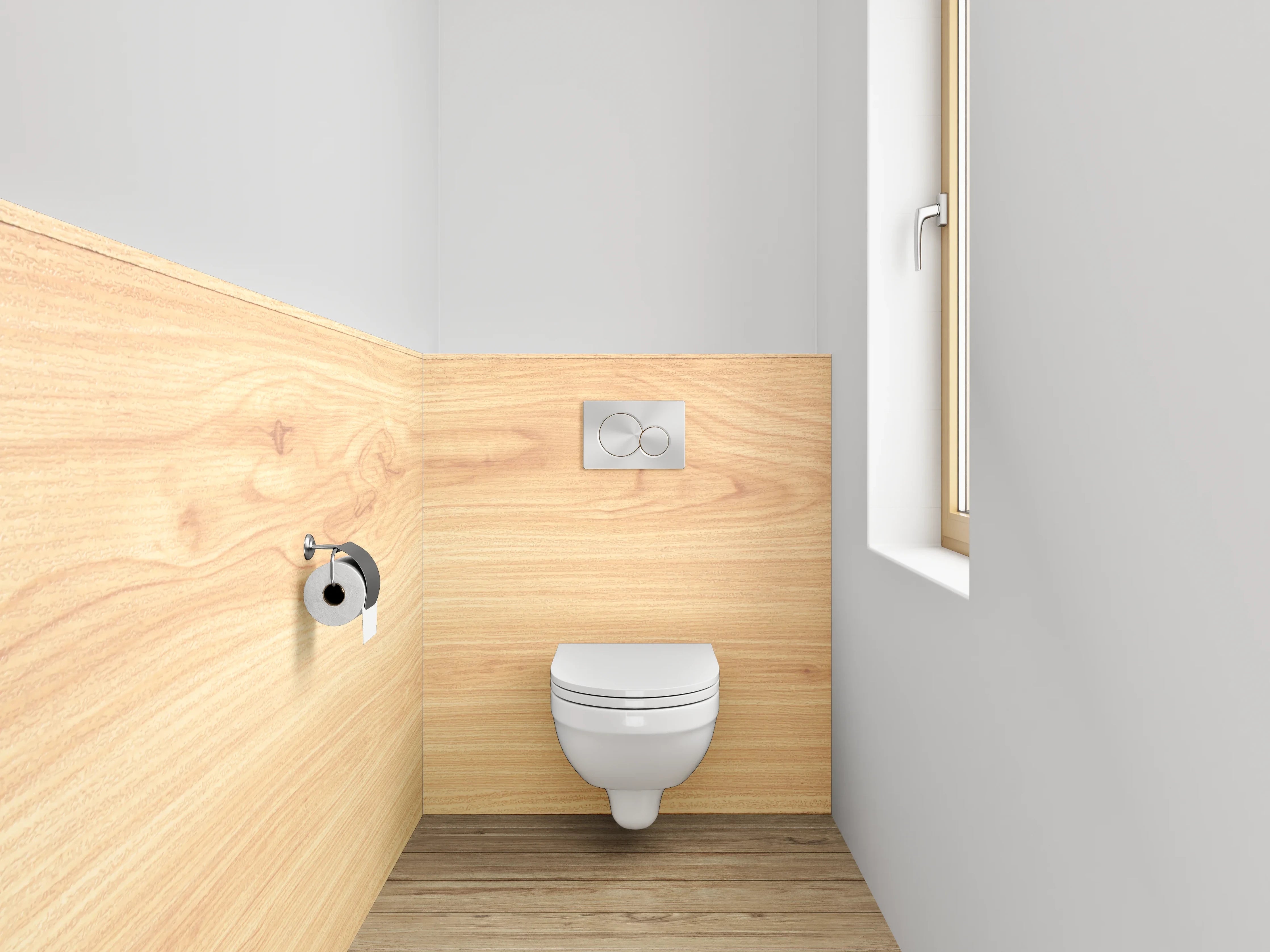 WC-Rückwand - Heller Holzfußboden in Naturfarben