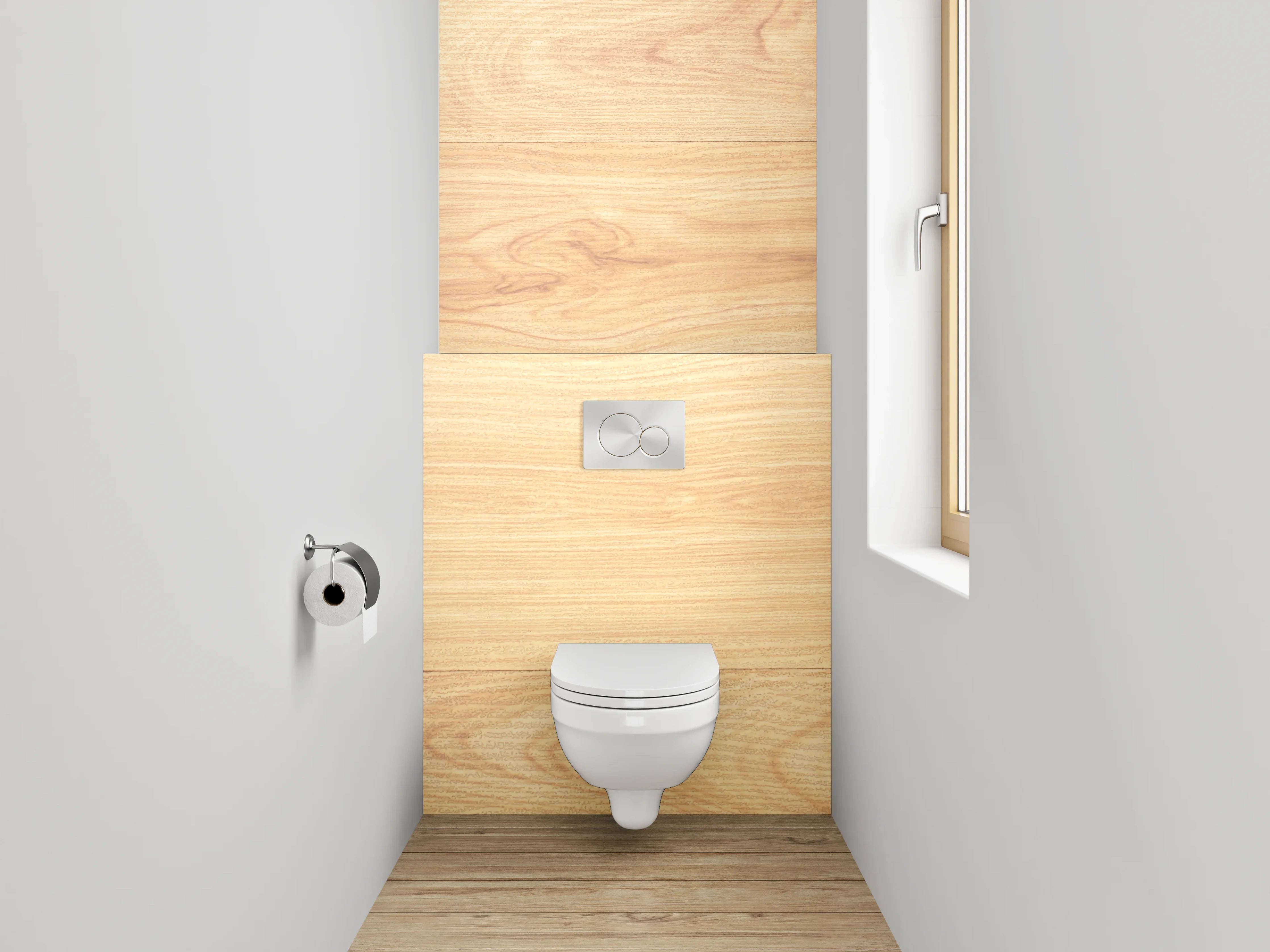 WC-Rückwand - Heller Holzfußboden in Naturfarben