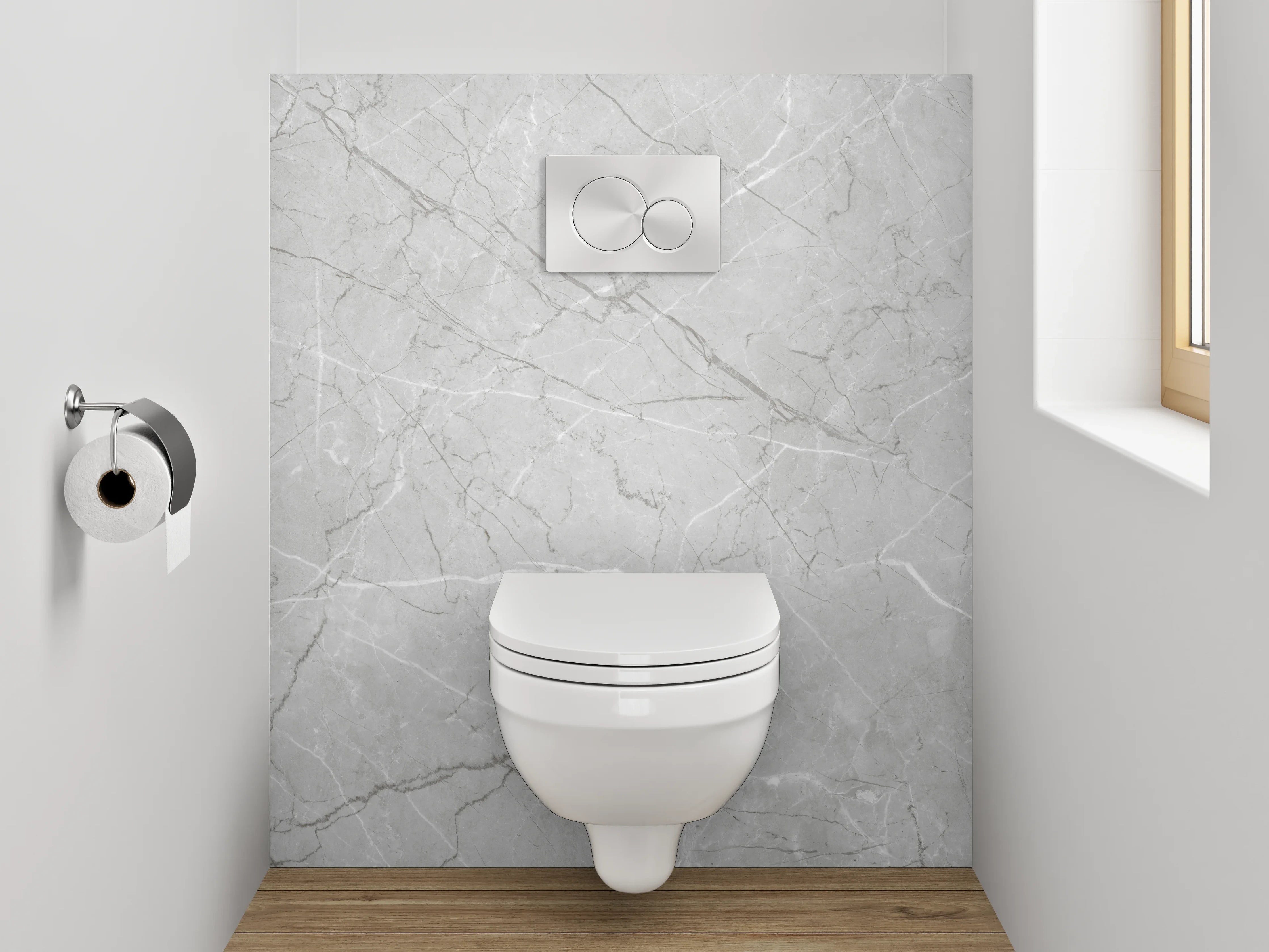 WC-Rückwand - Heller Marmor in Weiß-Grau