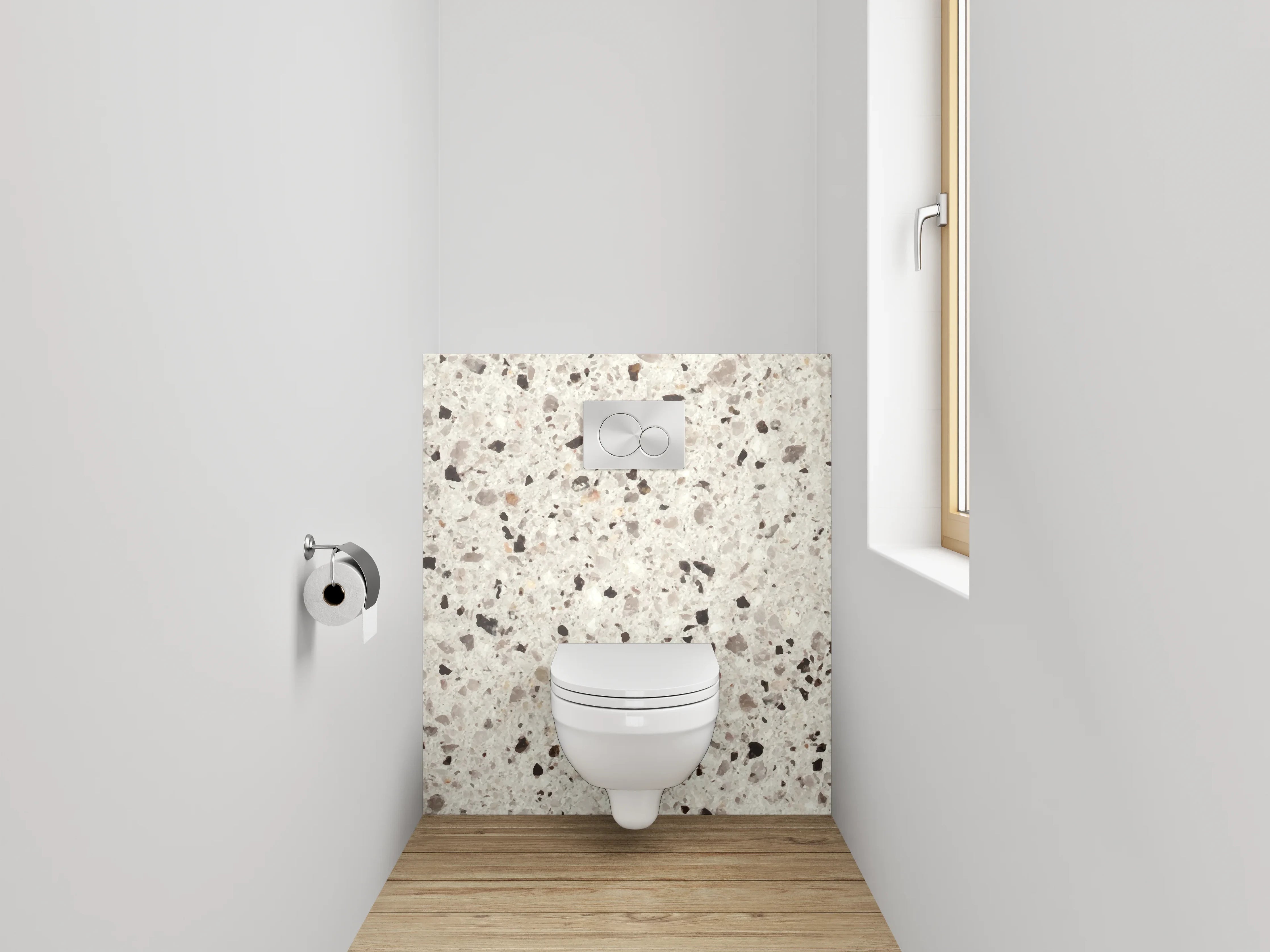 WC-Rückwand - Heller Terrazzo-Look Weiß Grau