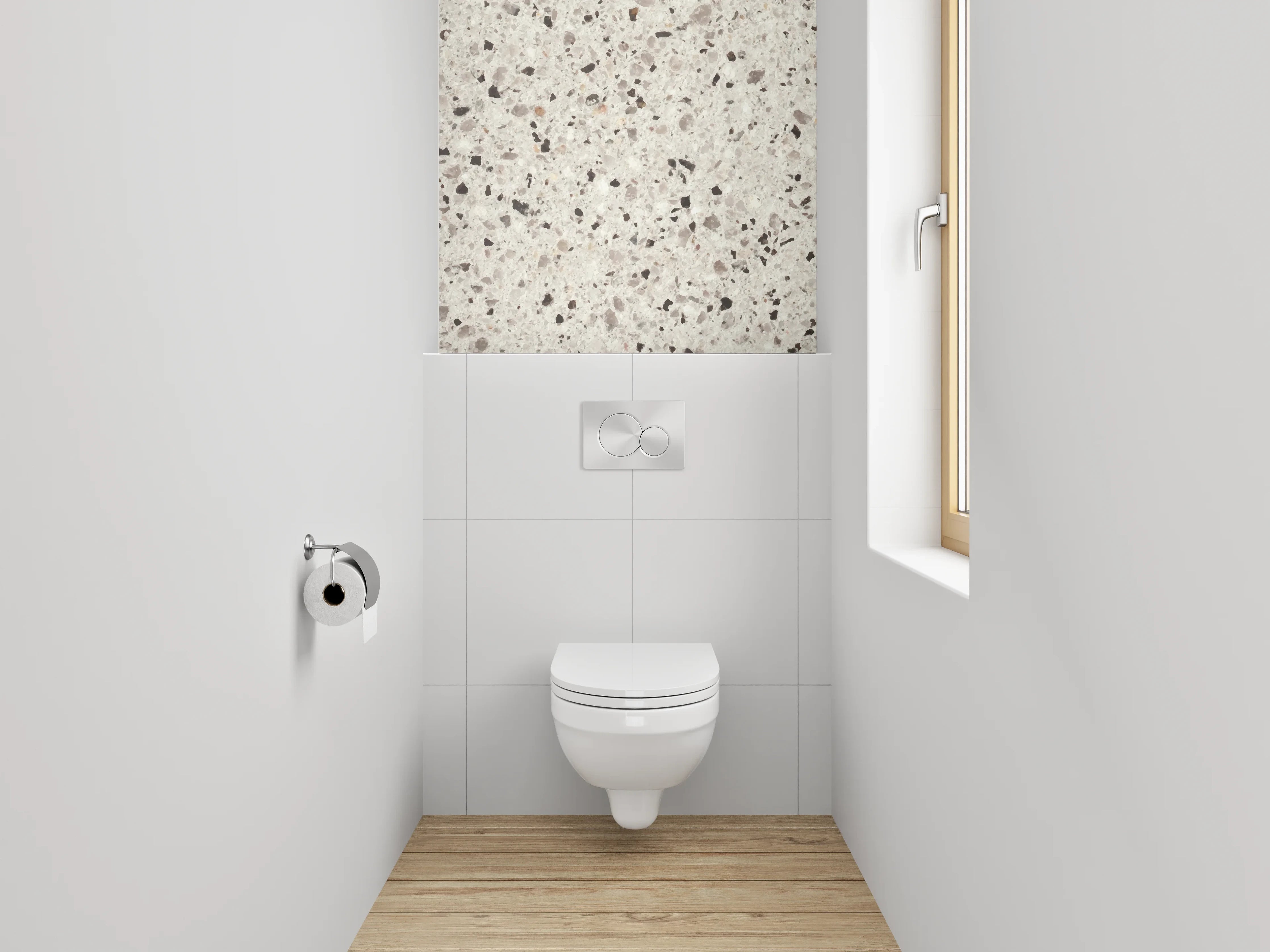 WC-Rückwand - Heller Terrazzo-Look Weiß Grau