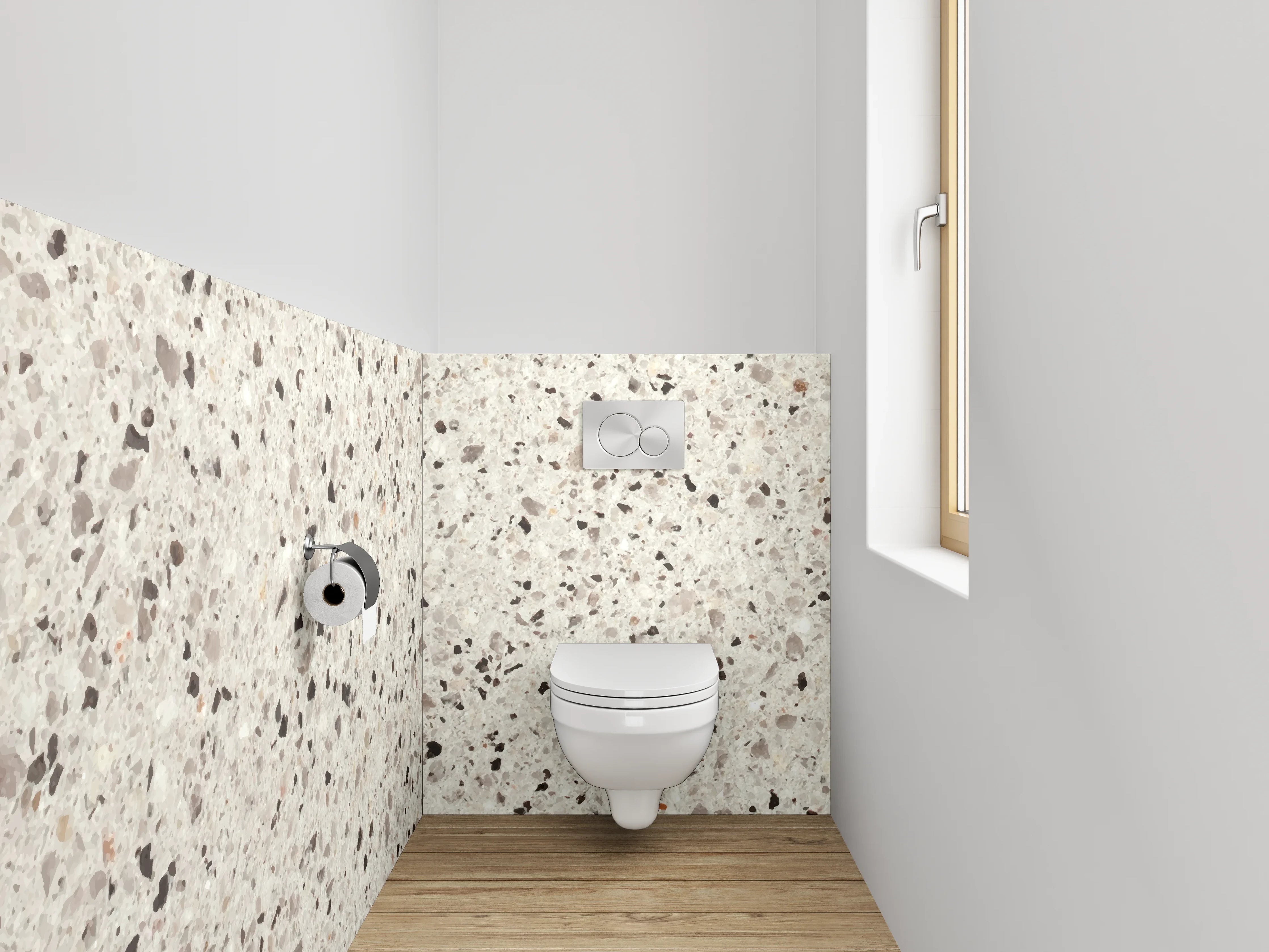 WC-Rückwand - Heller Terrazzo-Look Weiß Grau