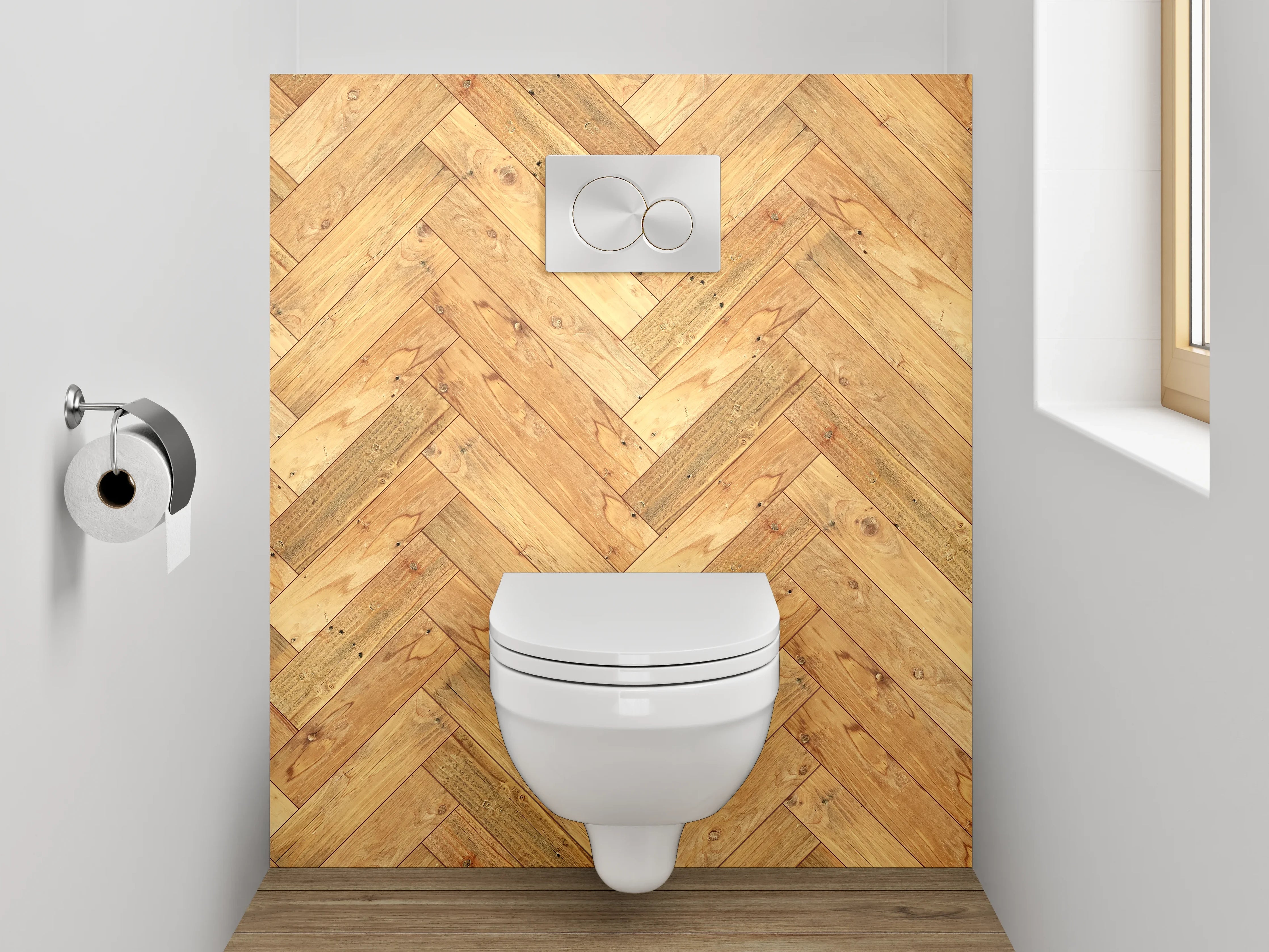 WC-Rückwand - Helles Fischgrät Holz Muster