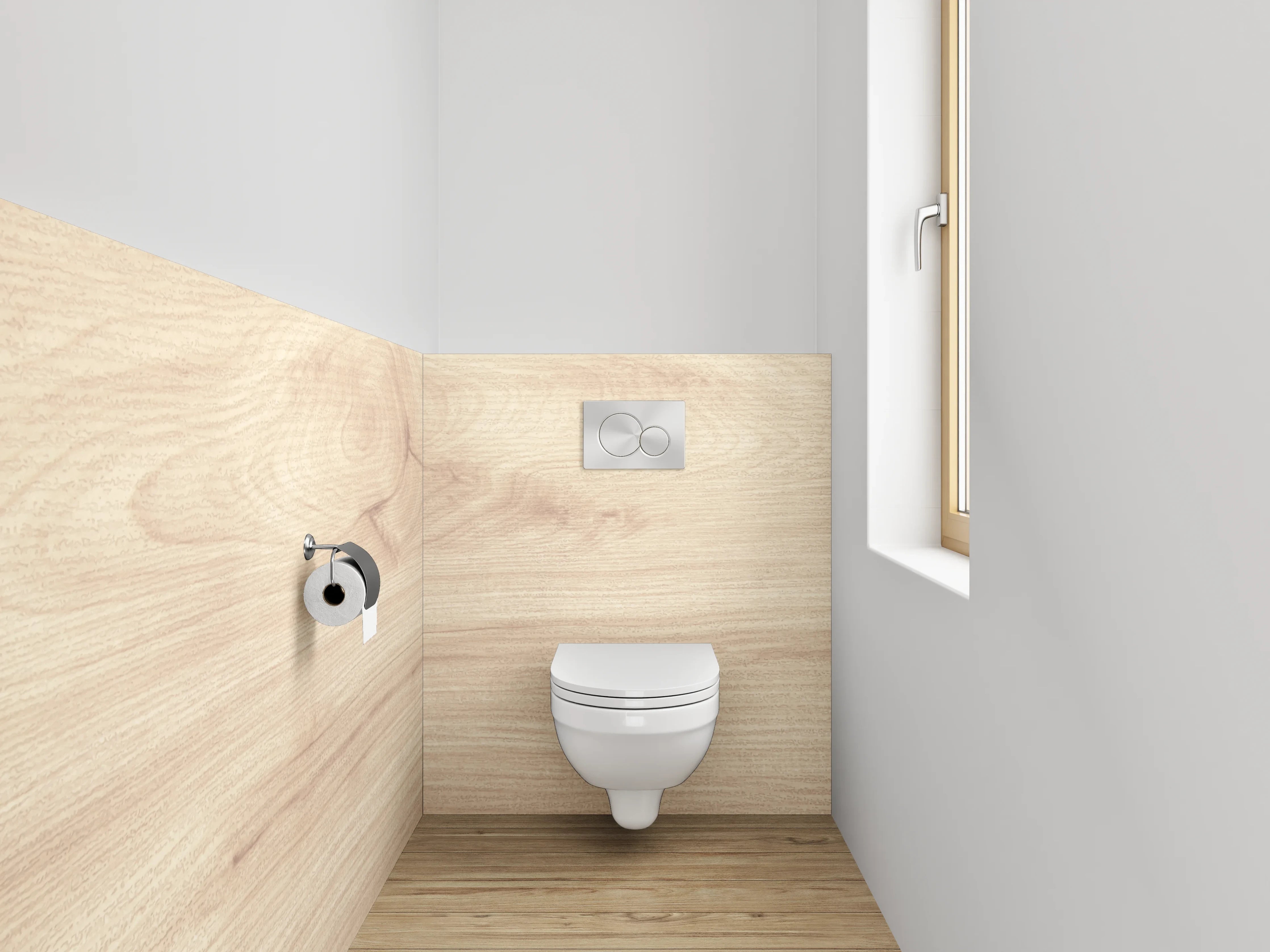 WC-Rückwand - Helles Holz mit grauer Maserung
