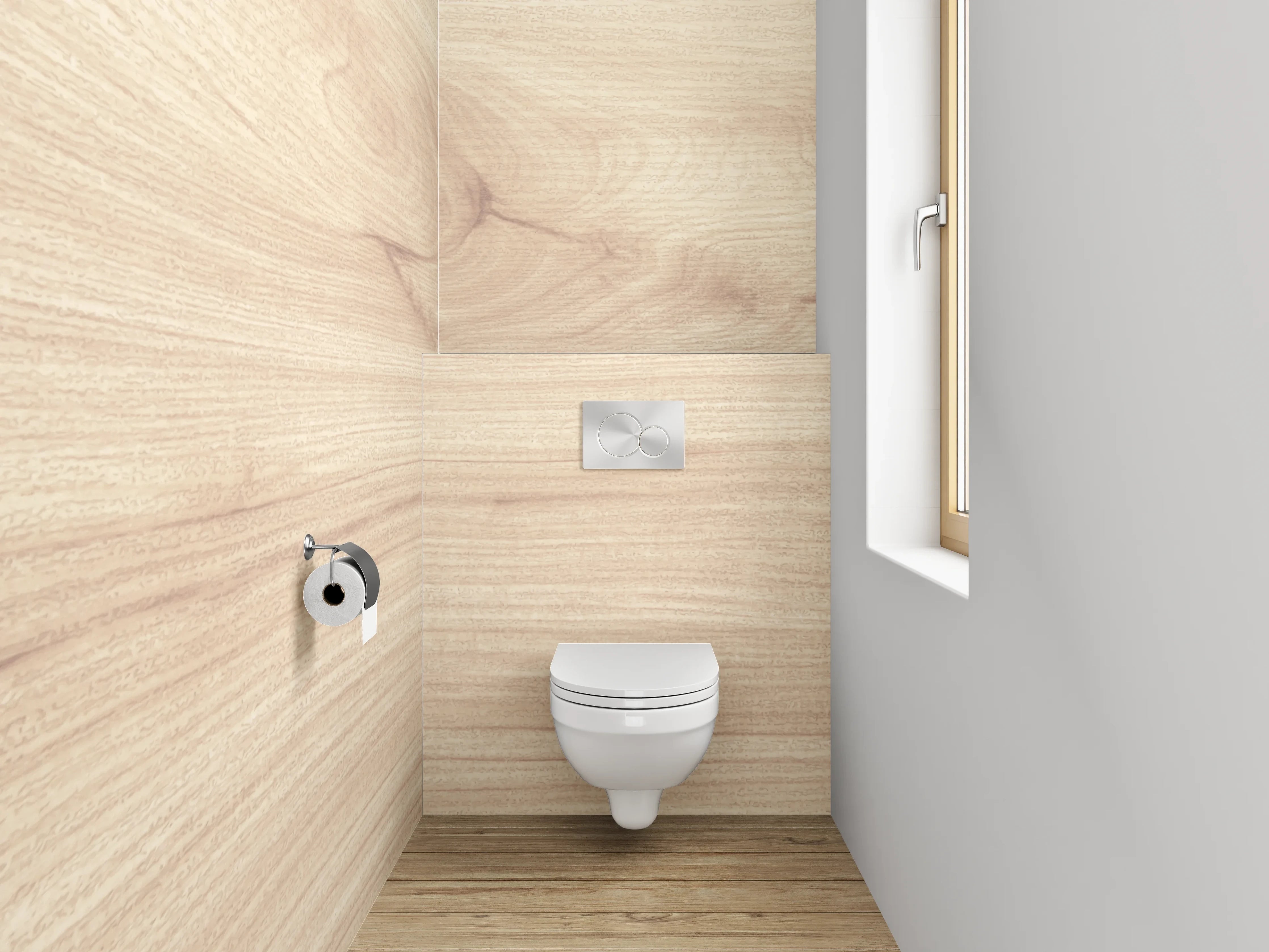 WC-Rückwand - Helles Holz mit grauer Maserung