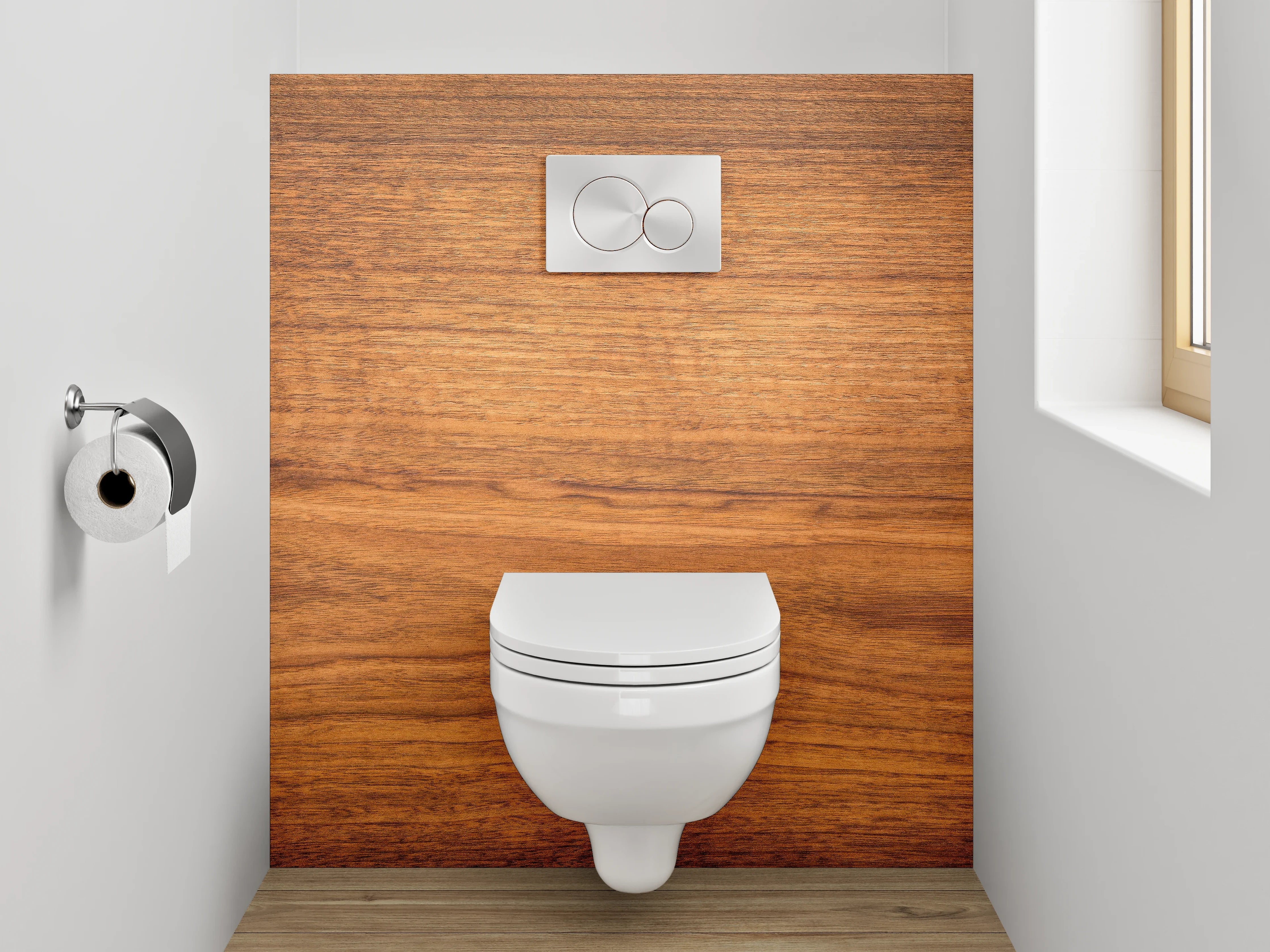 WC-Rückwand - Helles Holzbrett im natürlichen Look