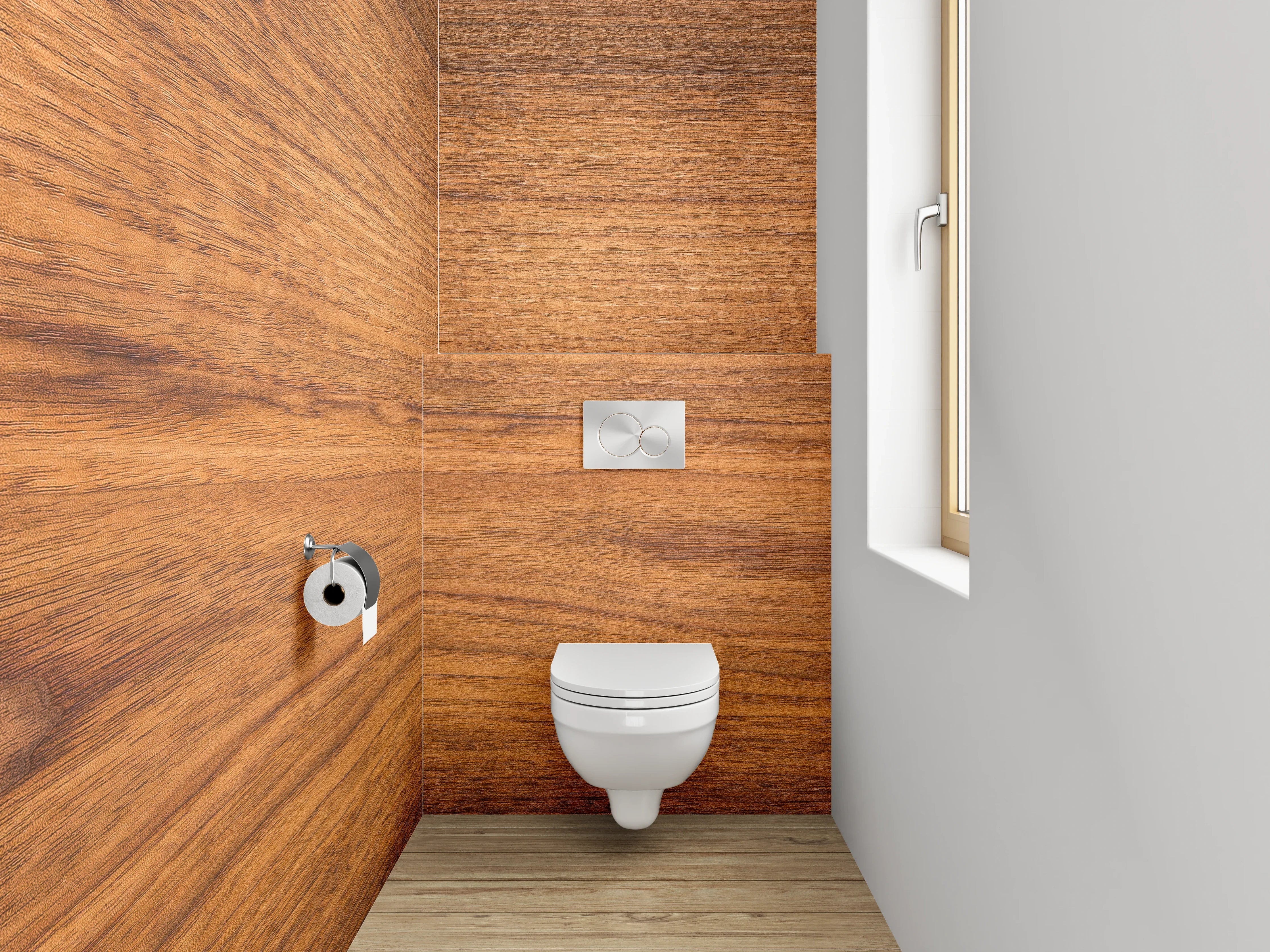 WC-Rückwand - Helles Holzbrett im natürlichen Look
