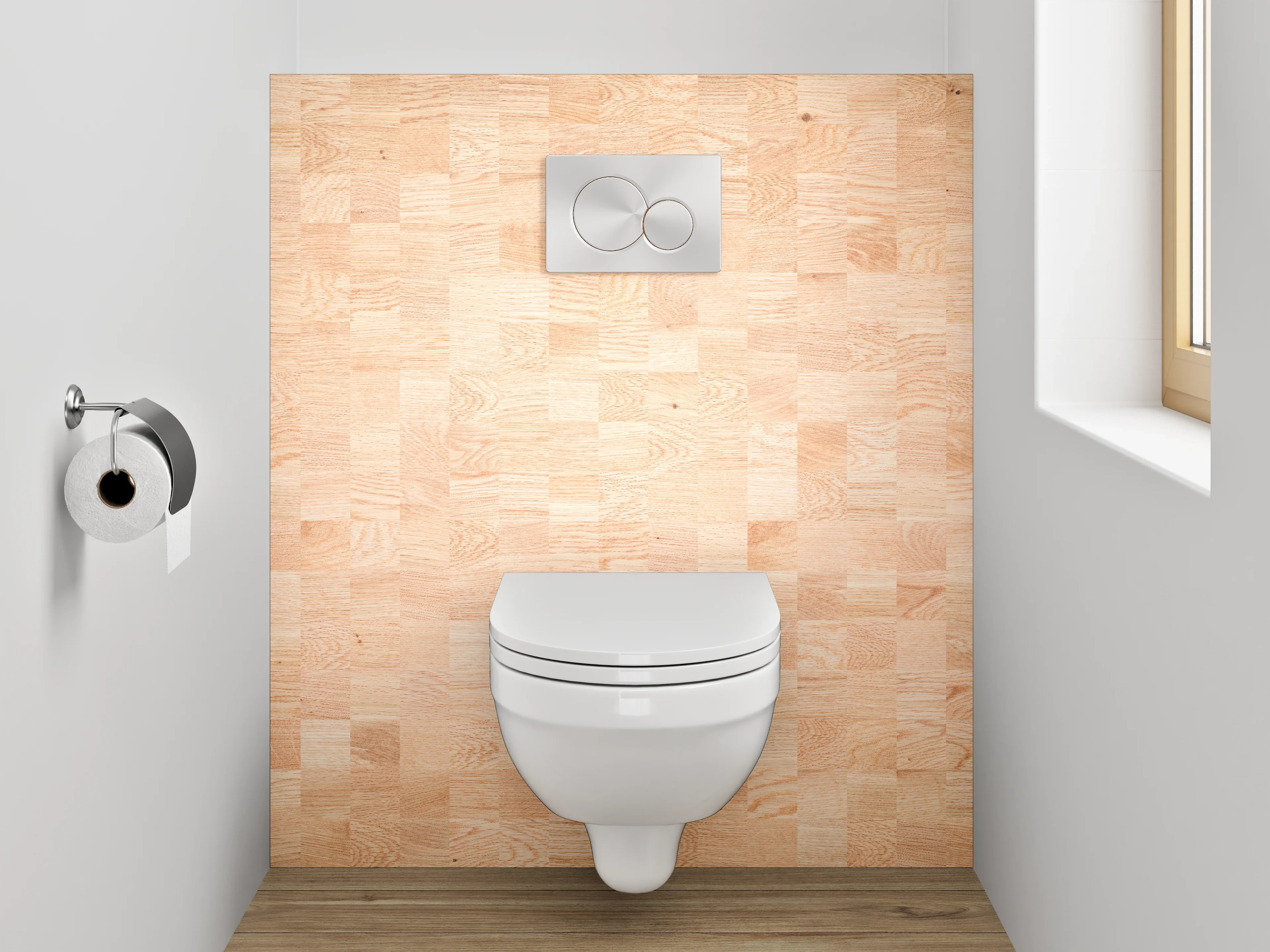 WC-Rückwand - Helles Holzdekor Parkettoptik