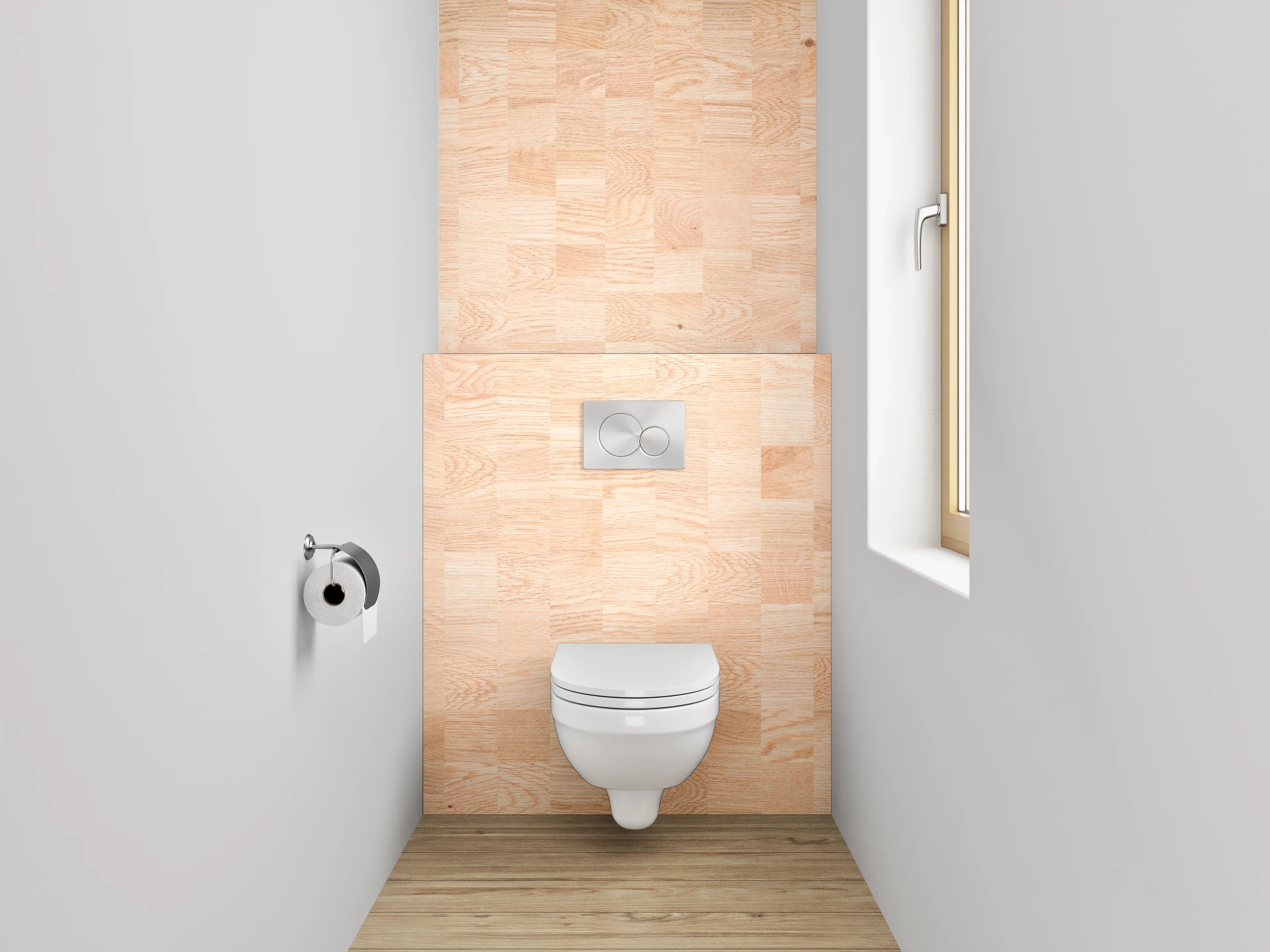 WC-Rückwand - Helles Holzdekor Parkettoptik