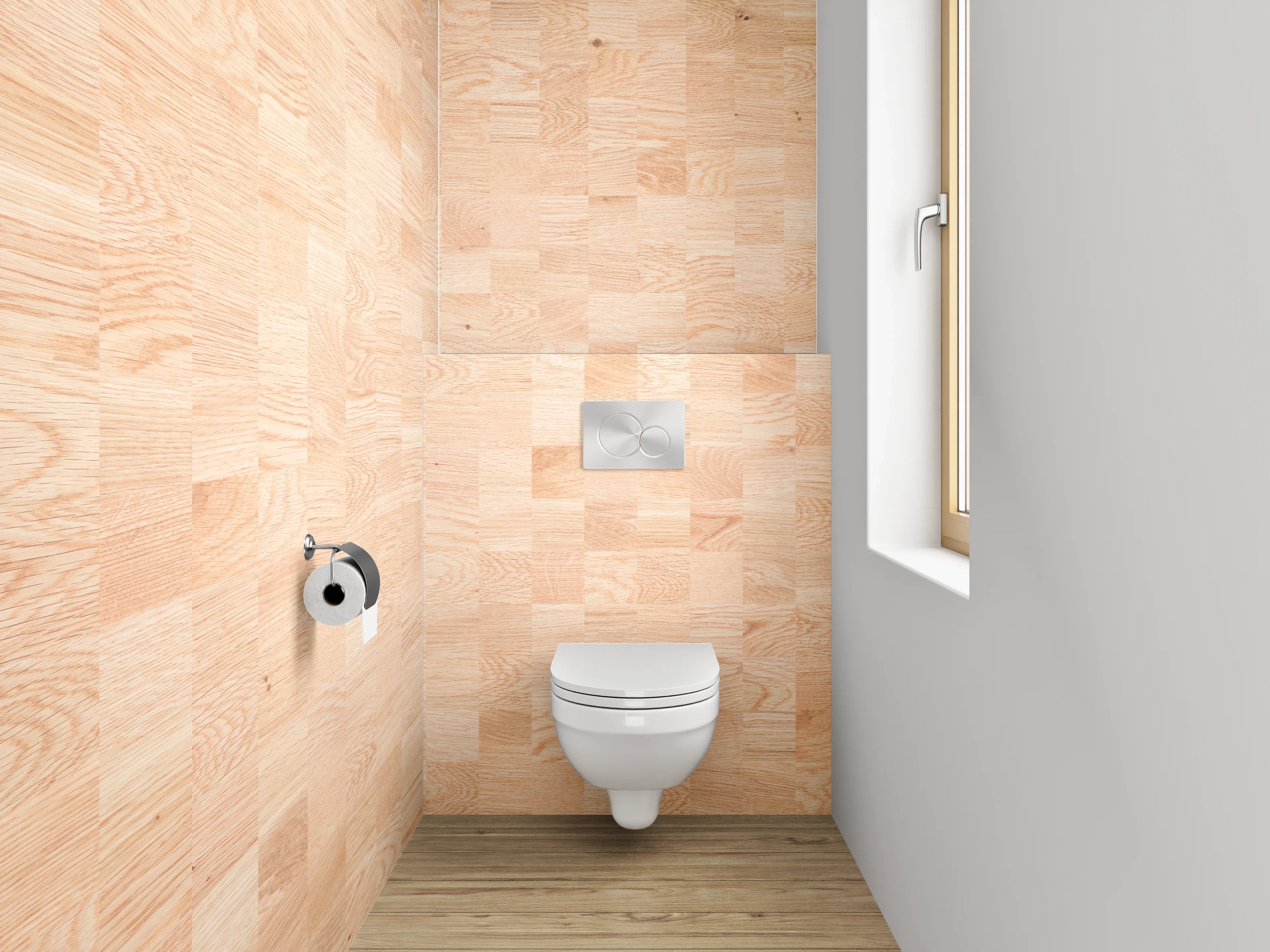 WC-Rückwand - Helles Holzdekor Parkettoptik
