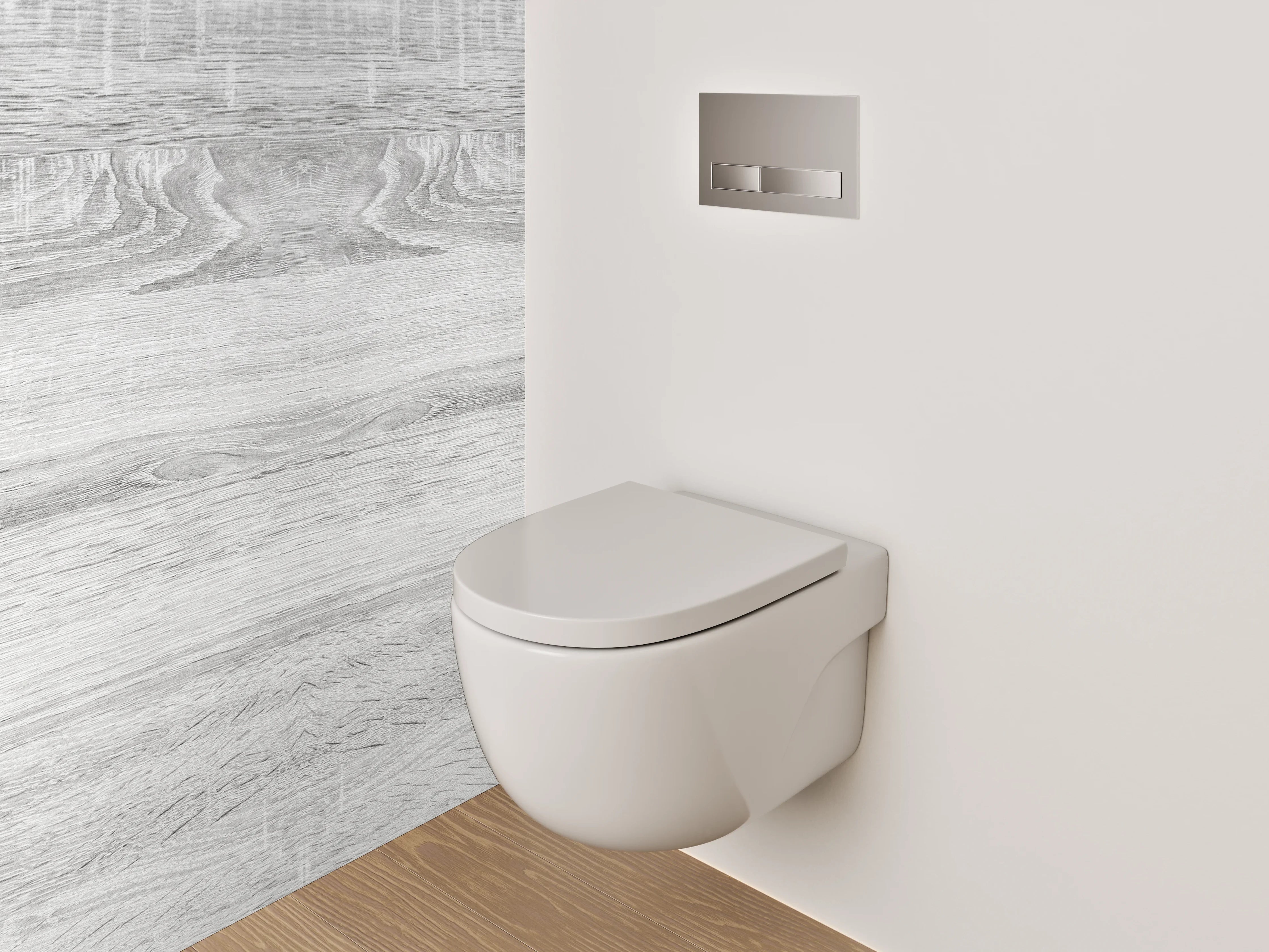 WC-Rückwand - Helles Holzdekor in Weiß-Grau