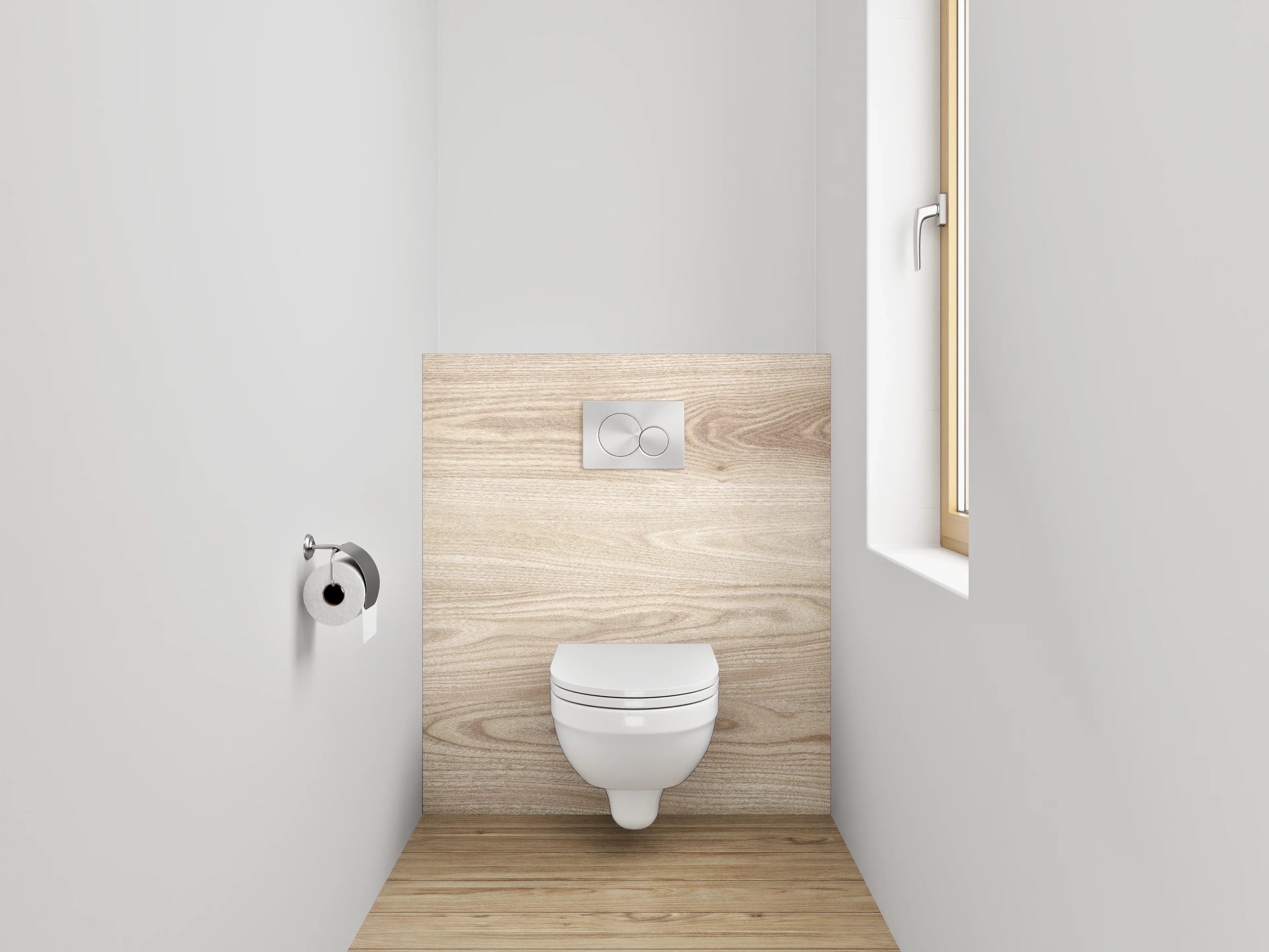 WC-Rückwand - Helles Holzdekor mit natürlicher Maserung