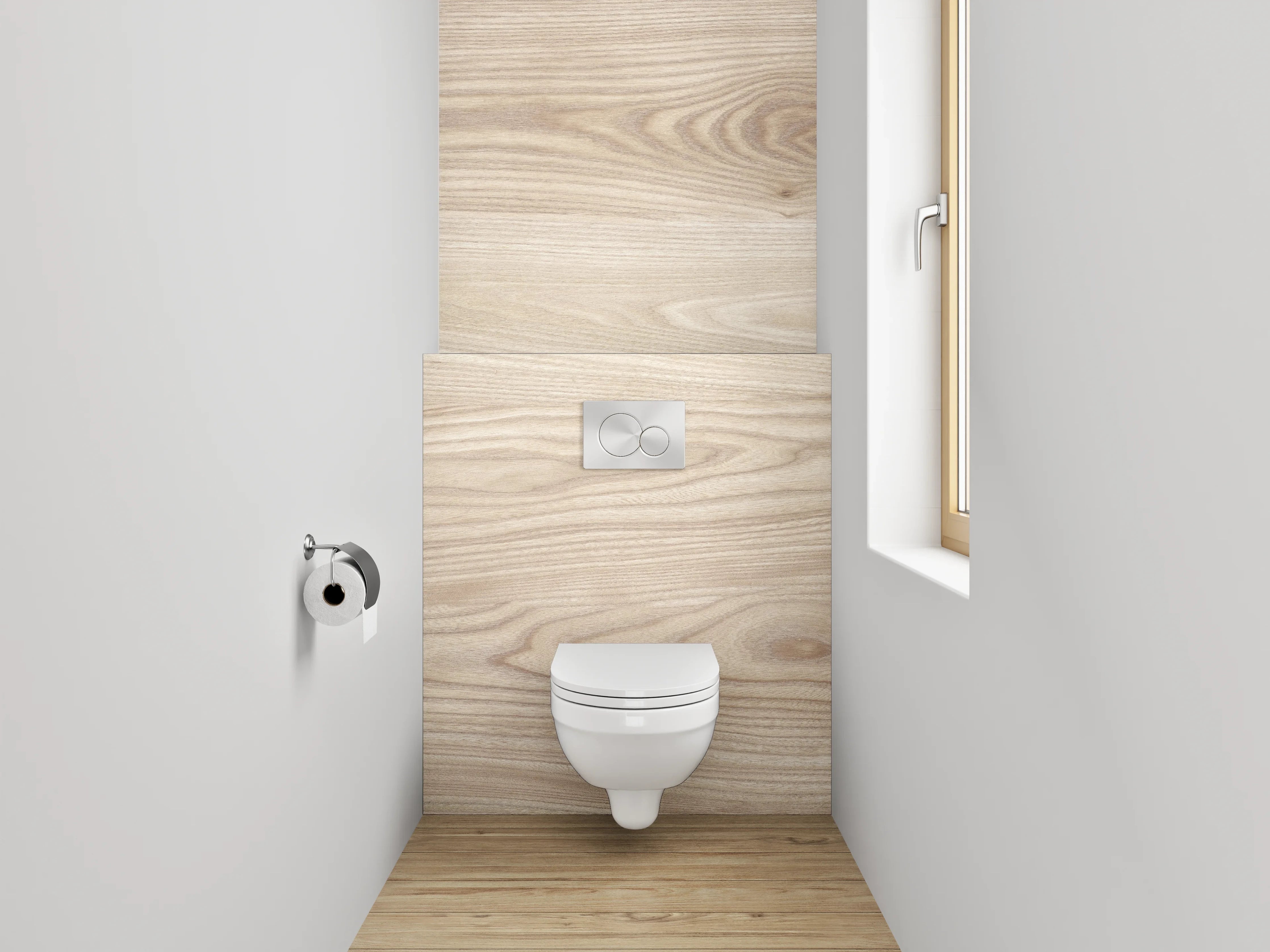 WC-Rückwand - Helles Holzdekor mit natürlicher Maserung