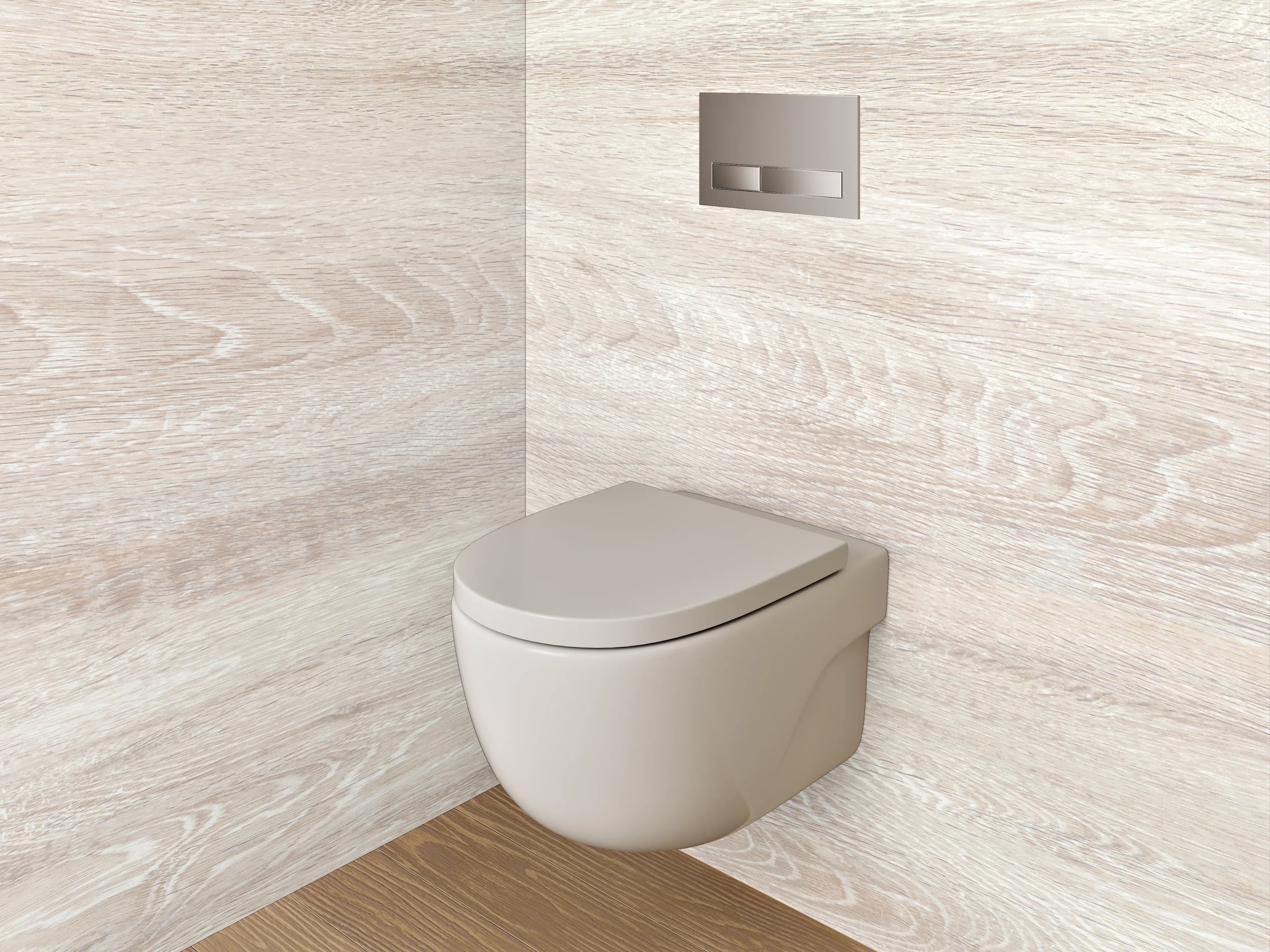 WC-Rückwand - Helles Holzdesign mit Weiß-Grau