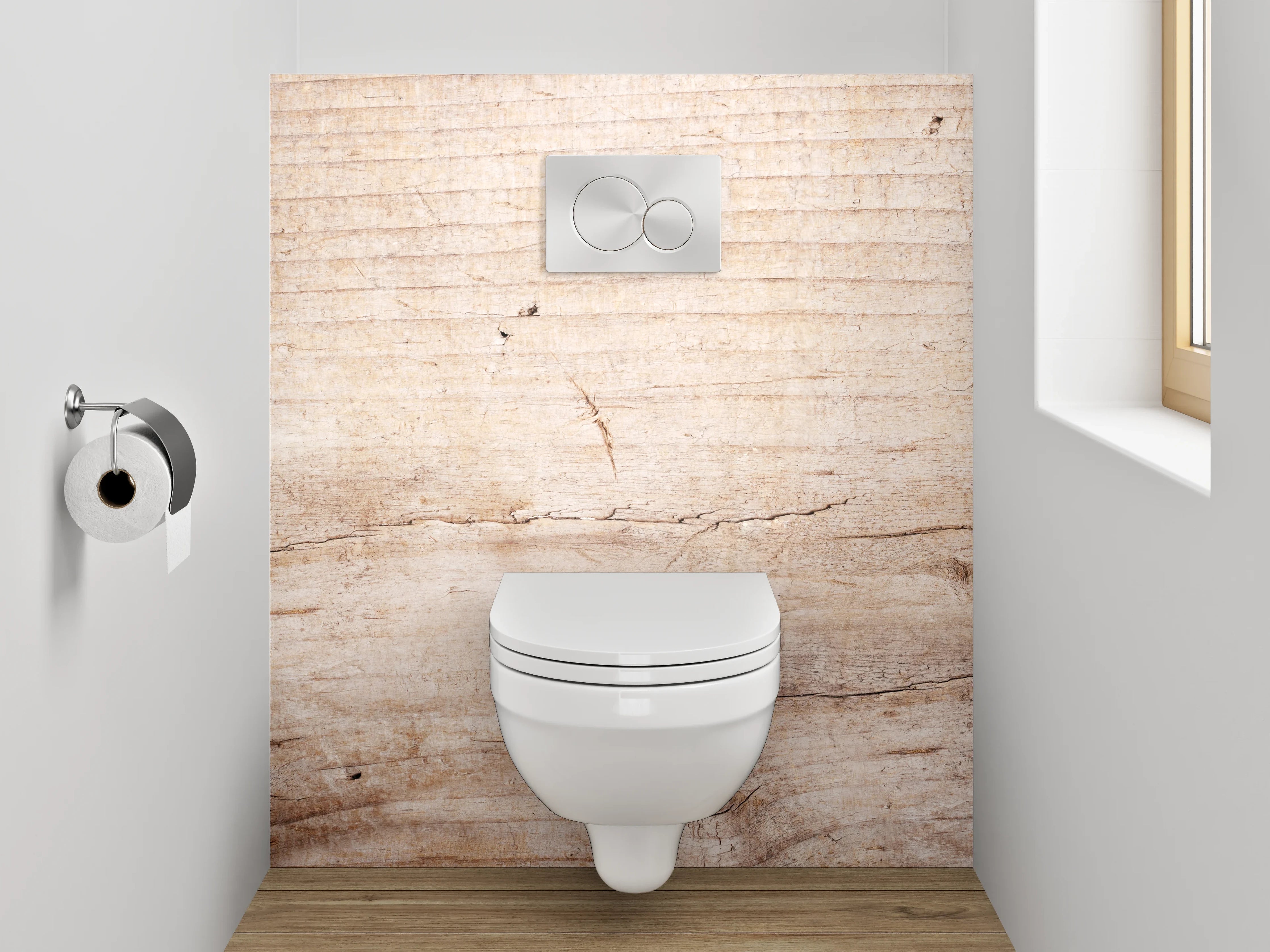 WC-Rückwand - Helles Holzmotiv – natürliche Eleganz