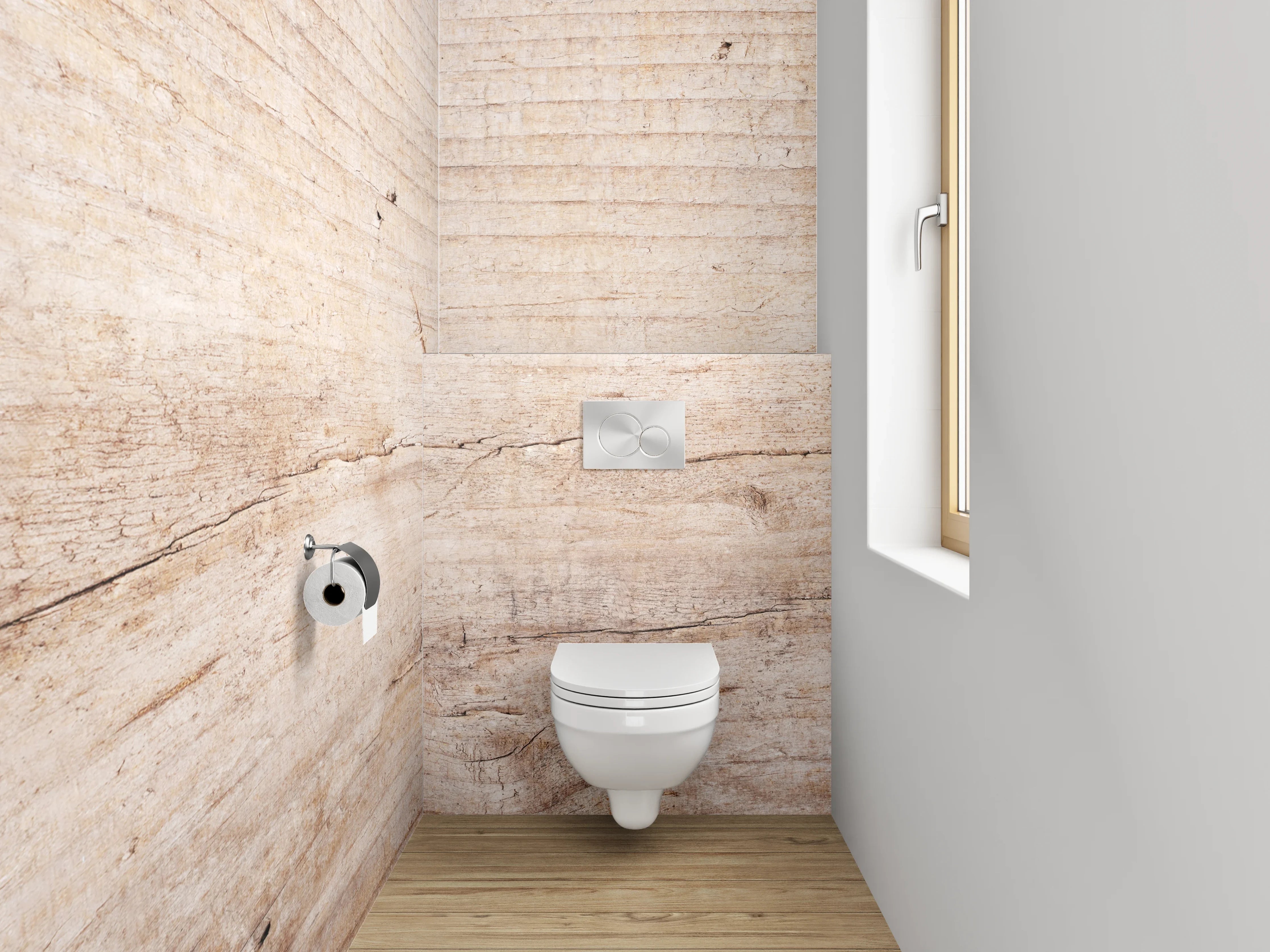 WC-Rückwand - Helles Holzmotiv – natürliche Eleganz