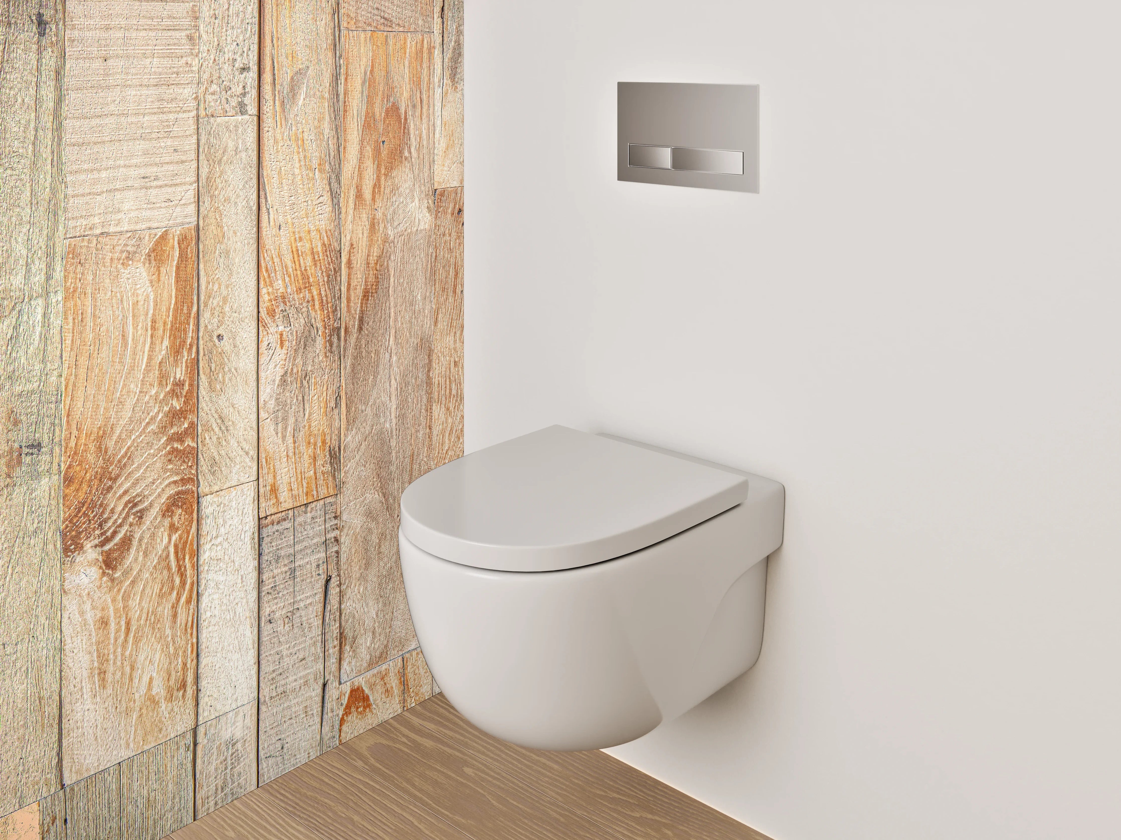 WC-Rückwand - Helles Holzparkett im natürlichen Design
