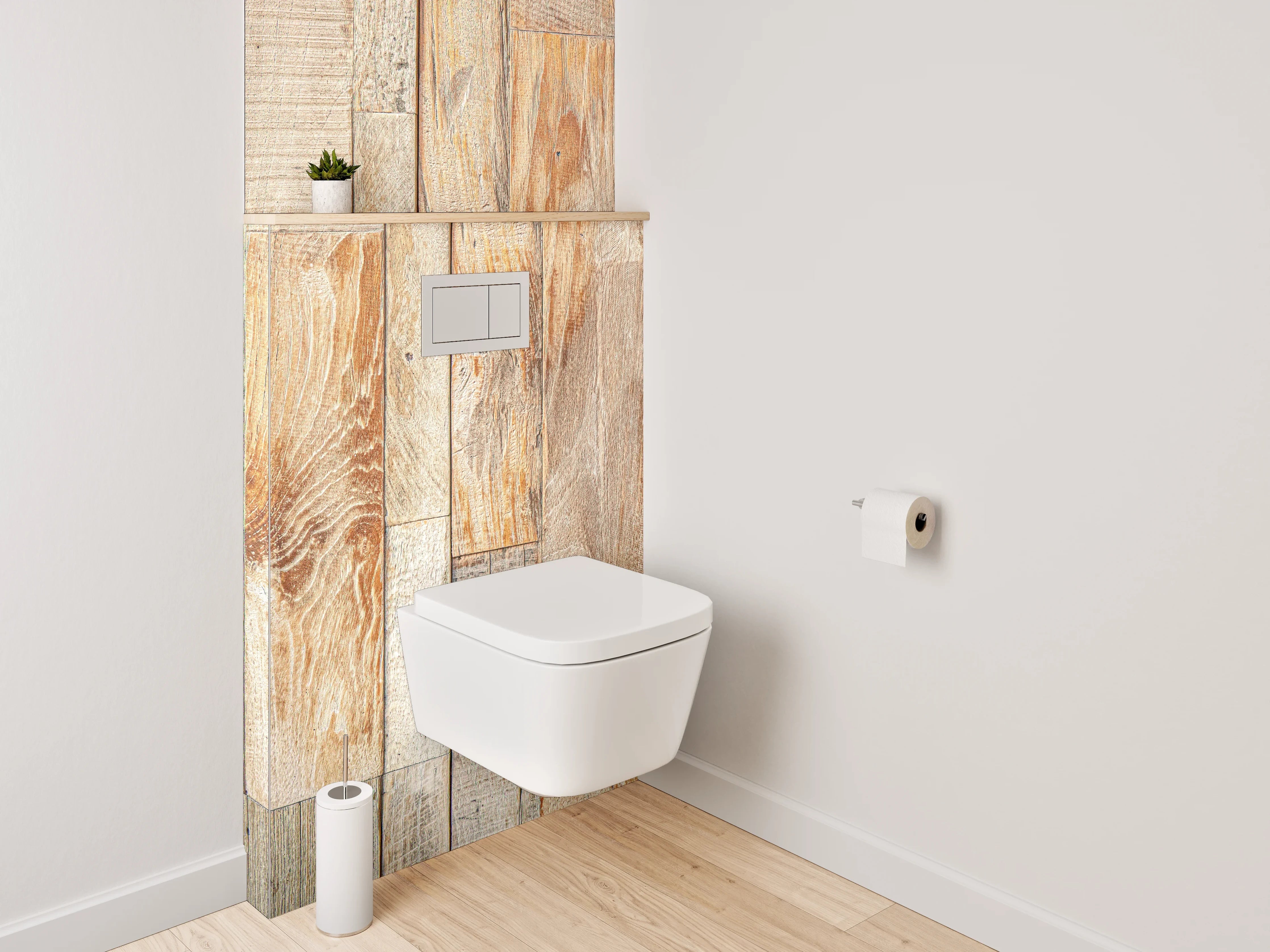 WC-Rückwand - Helles Holzparkett im natürlichen Design