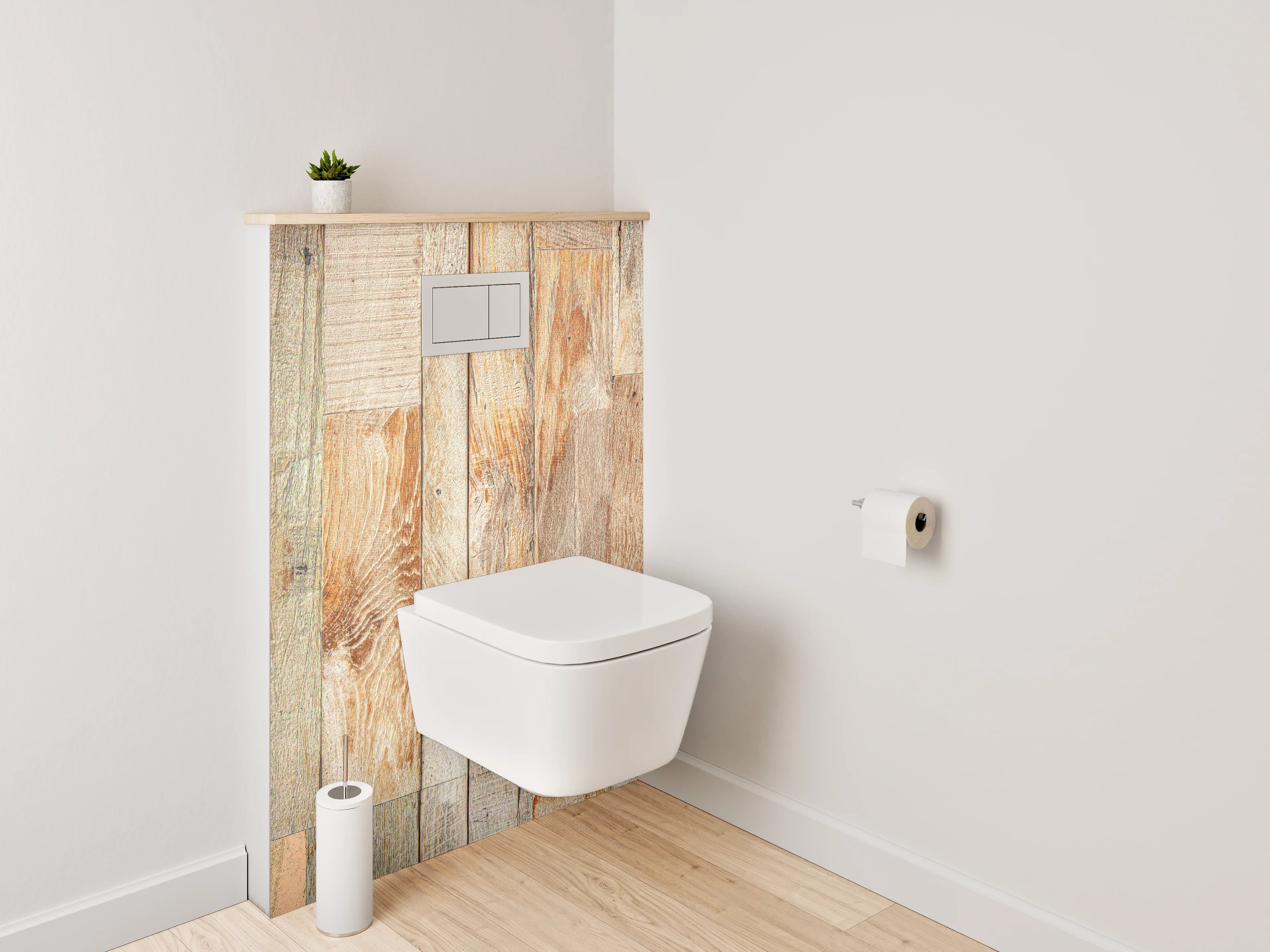 WC-Rückwand - Helles Holzparkett im natürlichen Design
