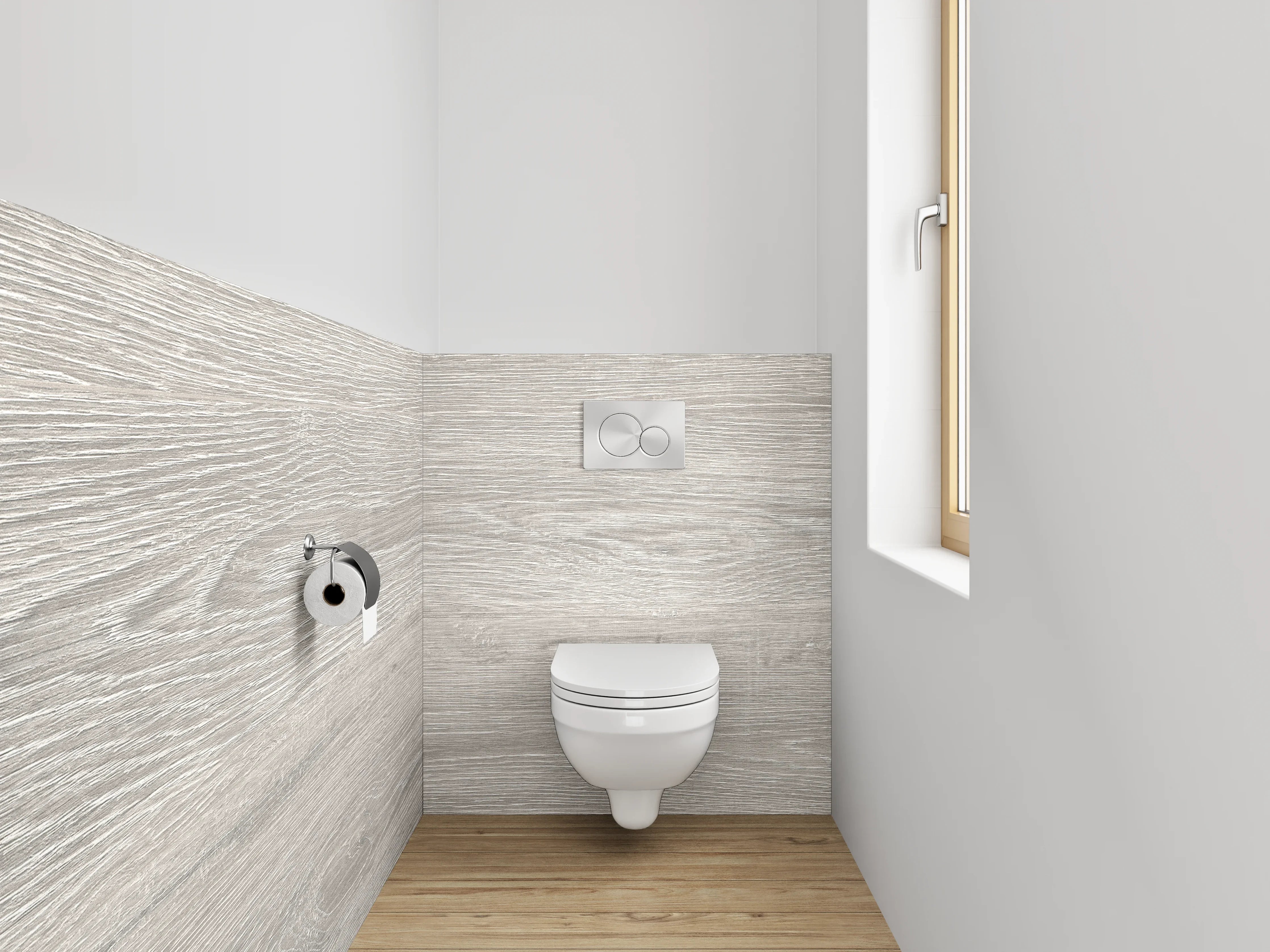 WC-Rückwand - Helles Holzparkett mit natürlicher Maserung