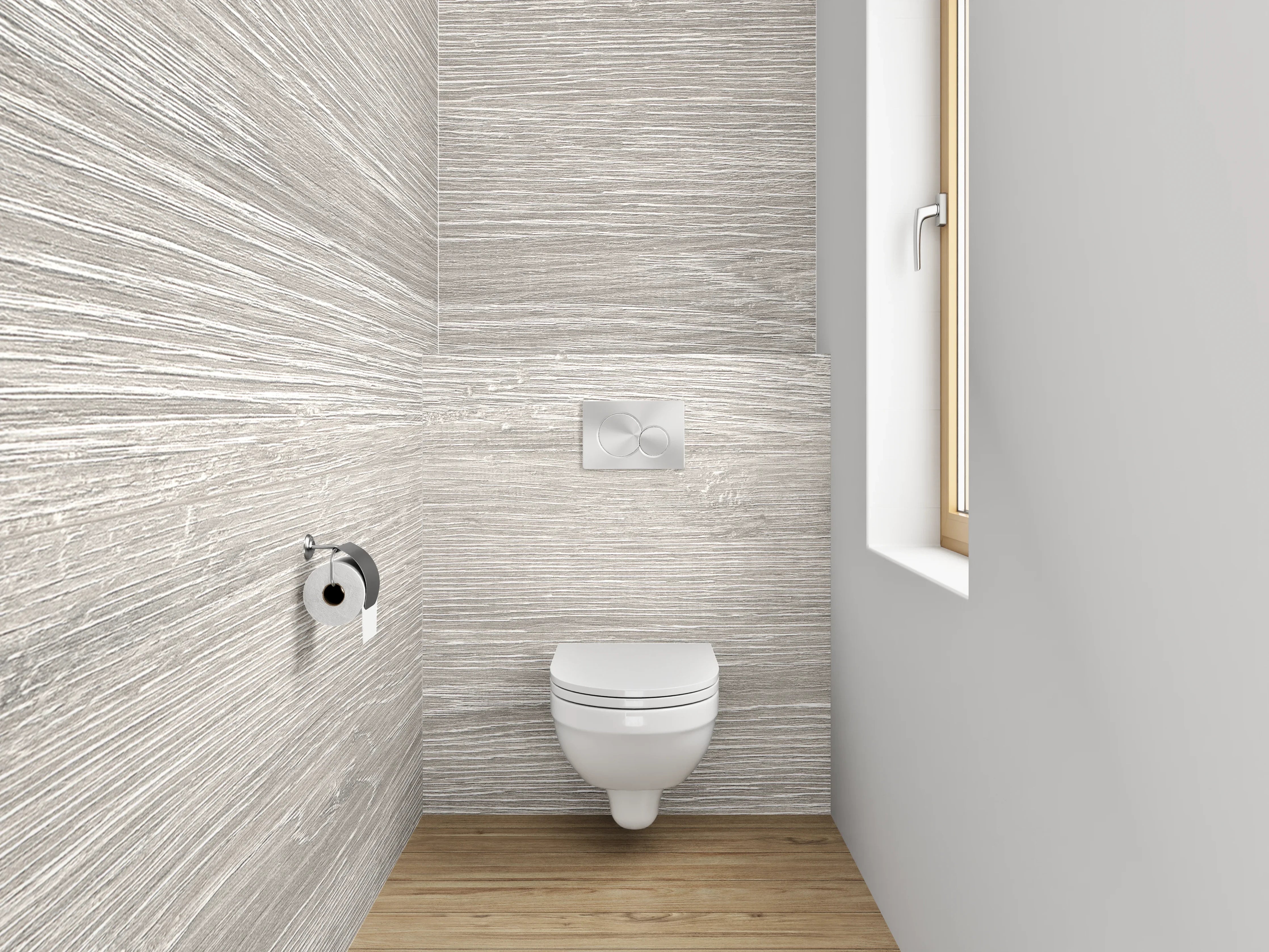 WC-Rückwand - Helles Holzparkett mit natürlicher Maserung