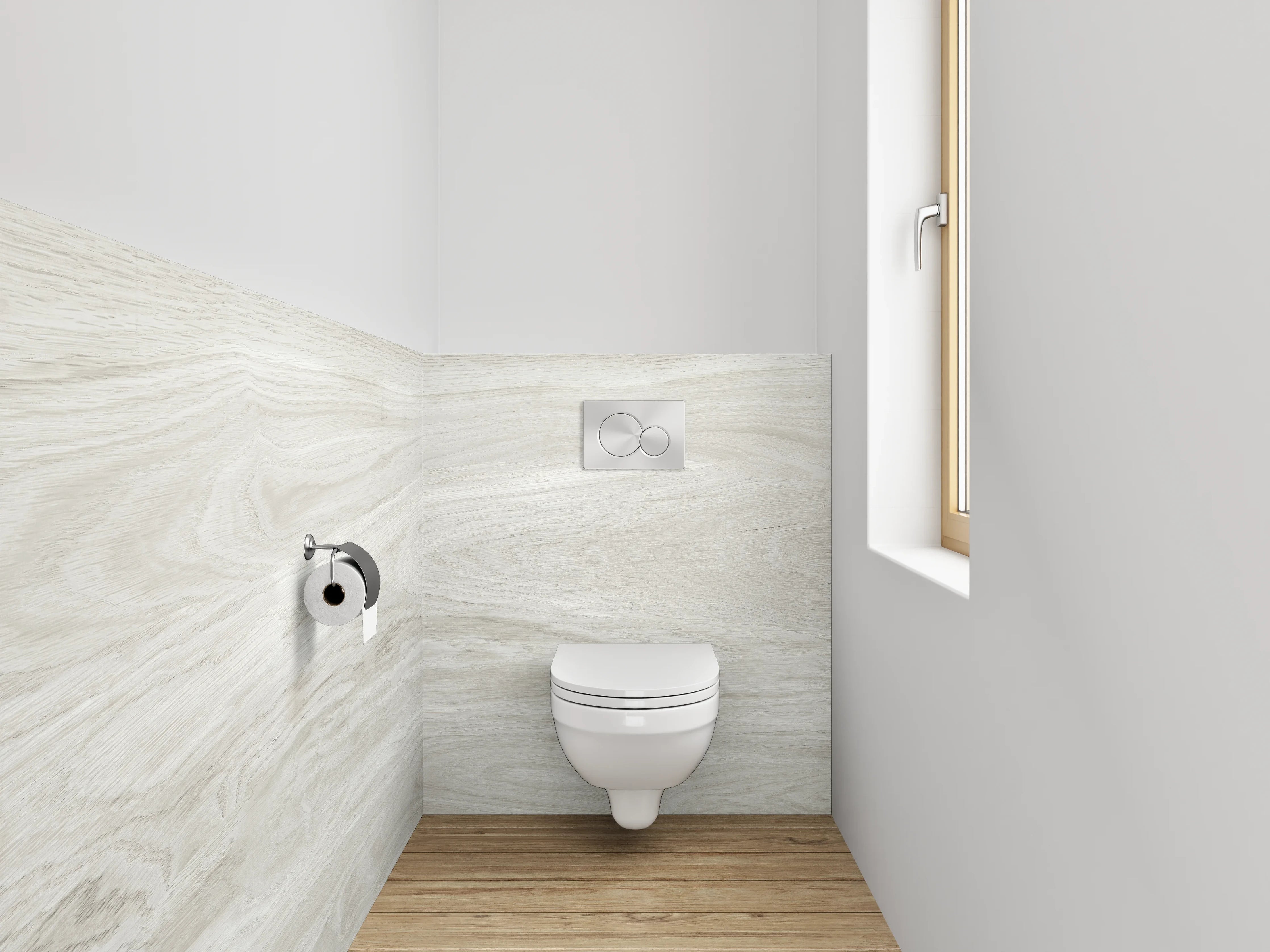 WC-Rückwand - Helles Holzparkett mit subtiler Maserung