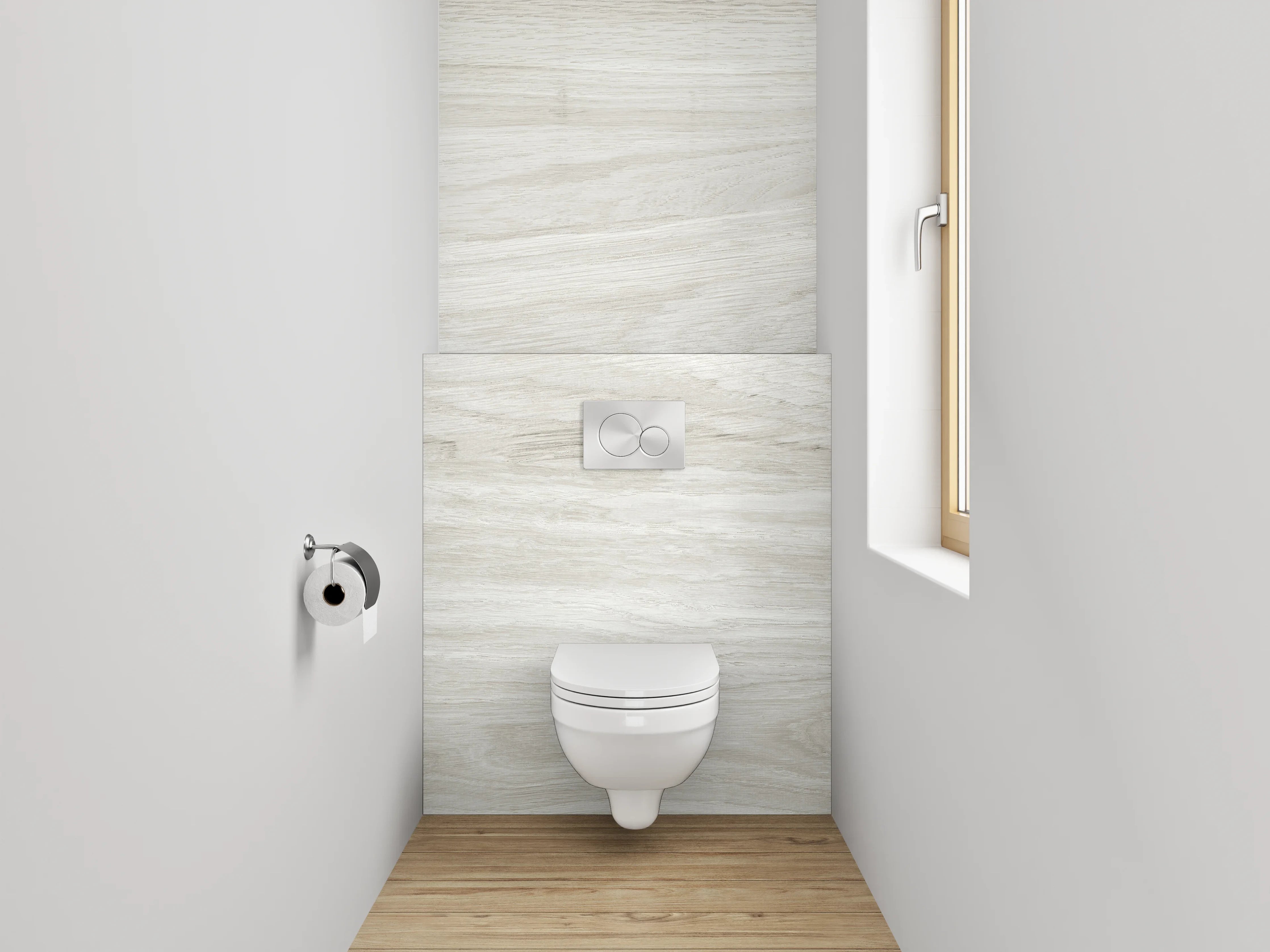 WC-Rückwand - Helles Holzparkett mit subtiler Maserung