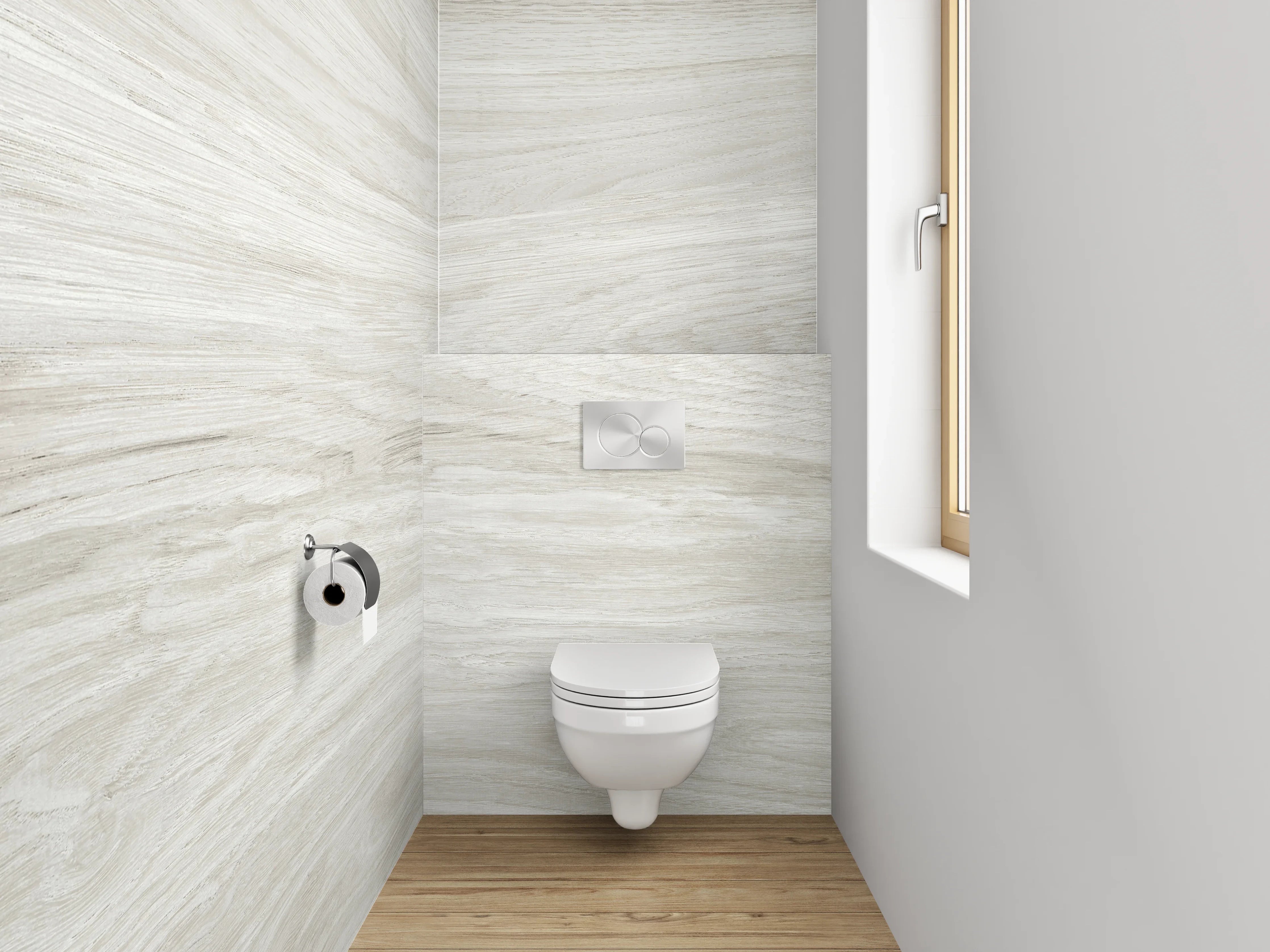 WC-Rückwand - Helles Holzparkett mit subtiler Maserung