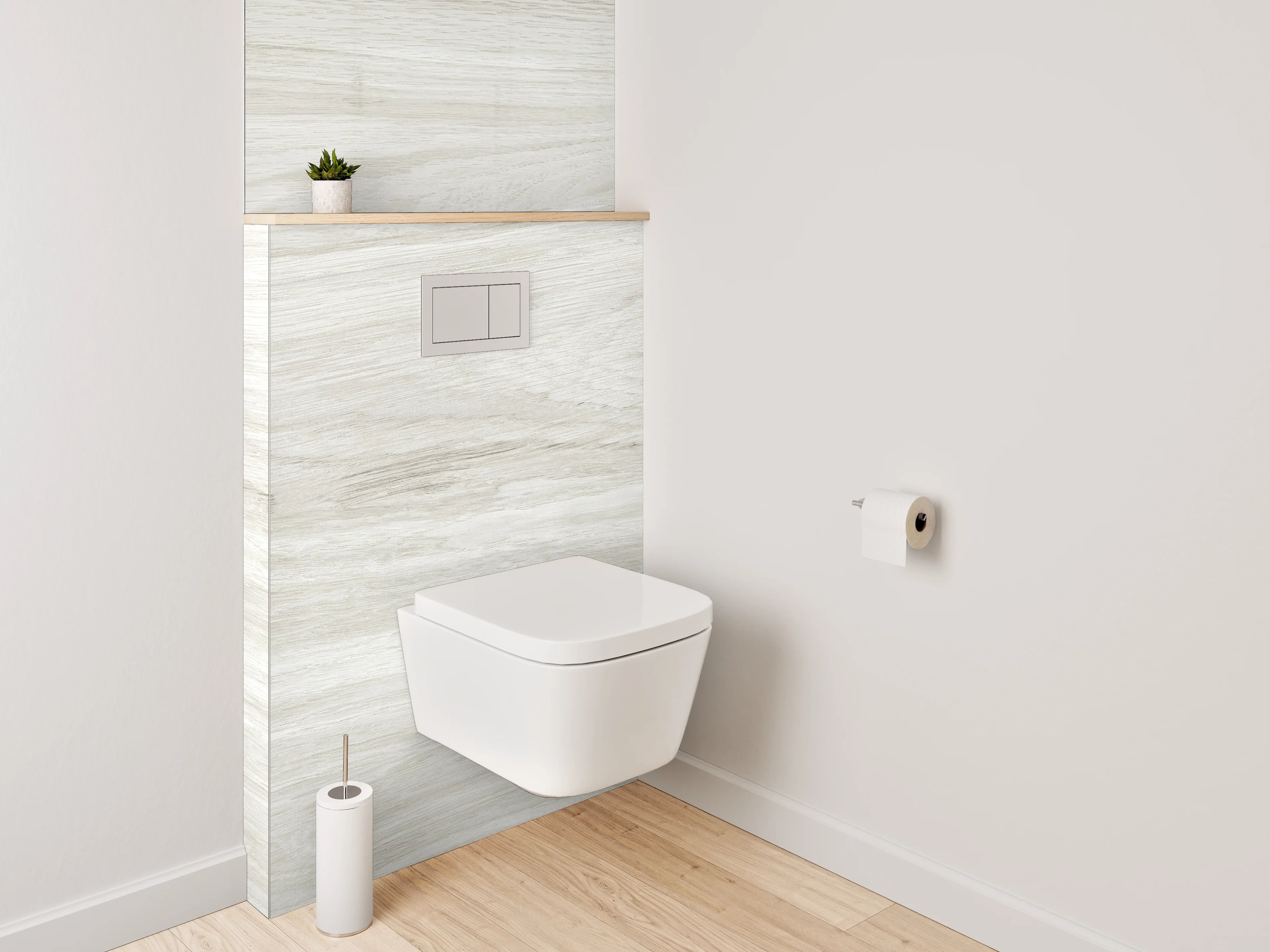 WC-Rückwand - Helles Holzparkett mit subtiler Maserung