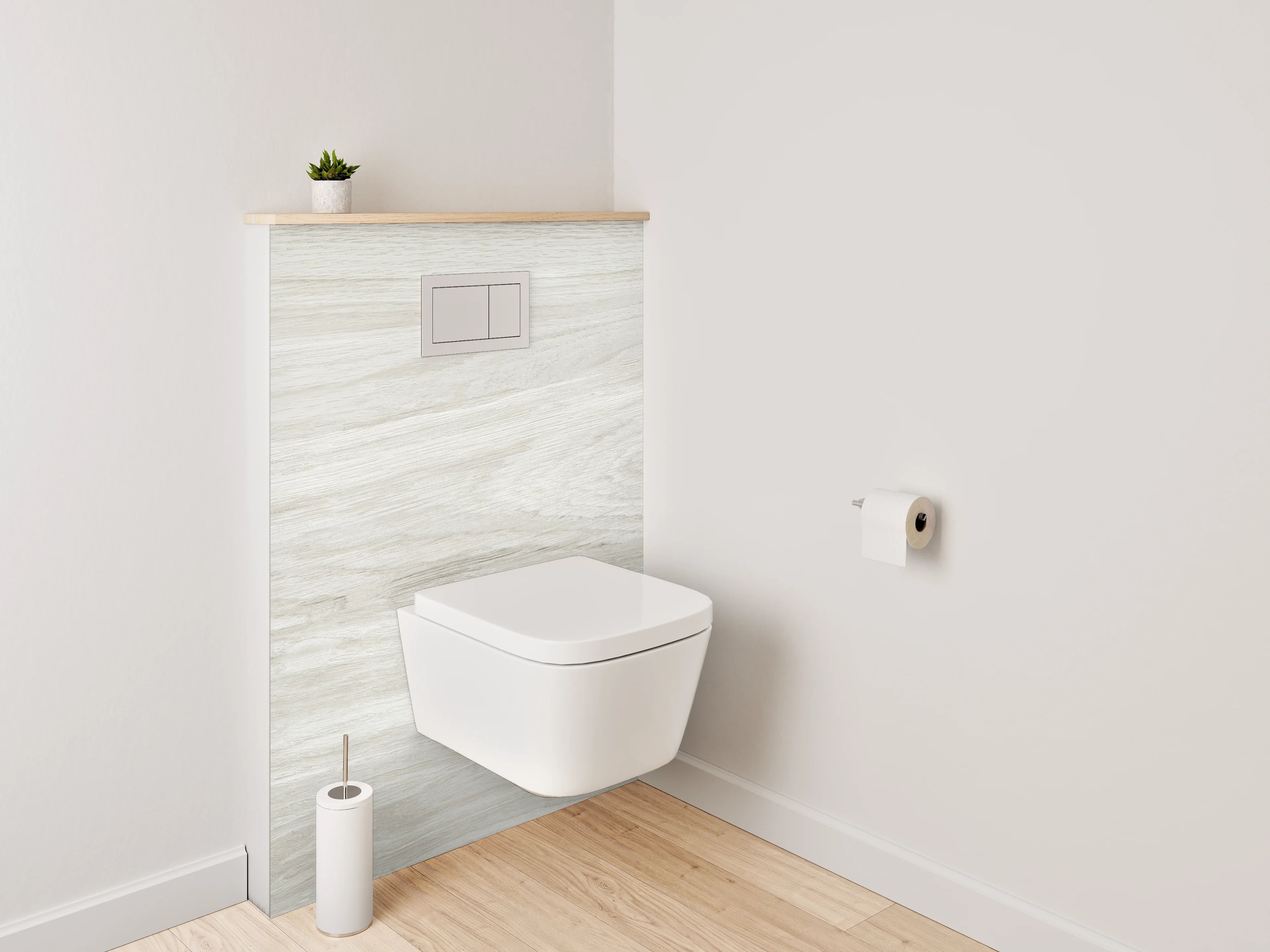 WC-Rückwand - Helles Holzparkett mit subtiler Maserung