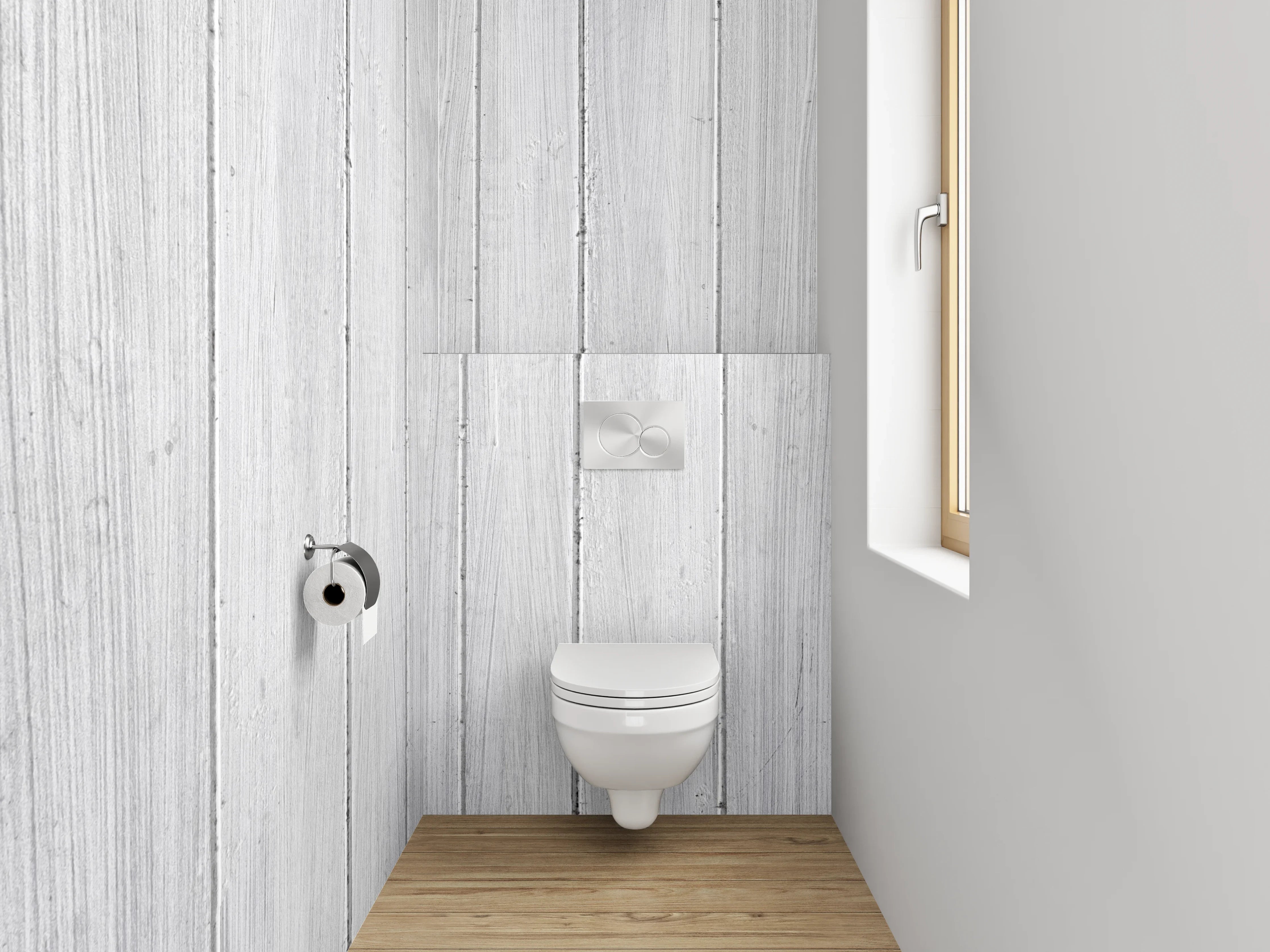 WC-Rückwand - Helles Holzzement-Design