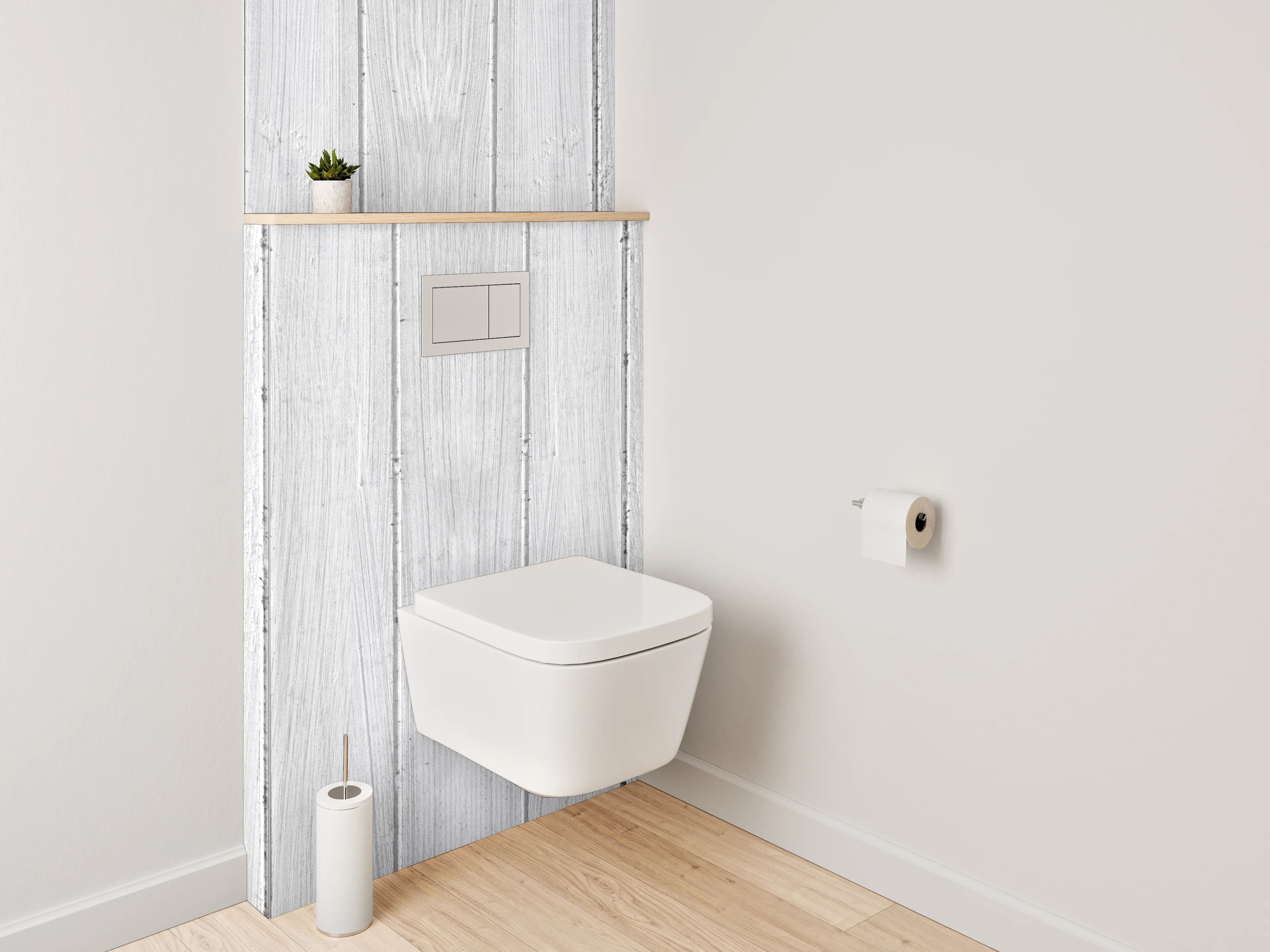 WC-Rückwand - Helles Holzzement-Design