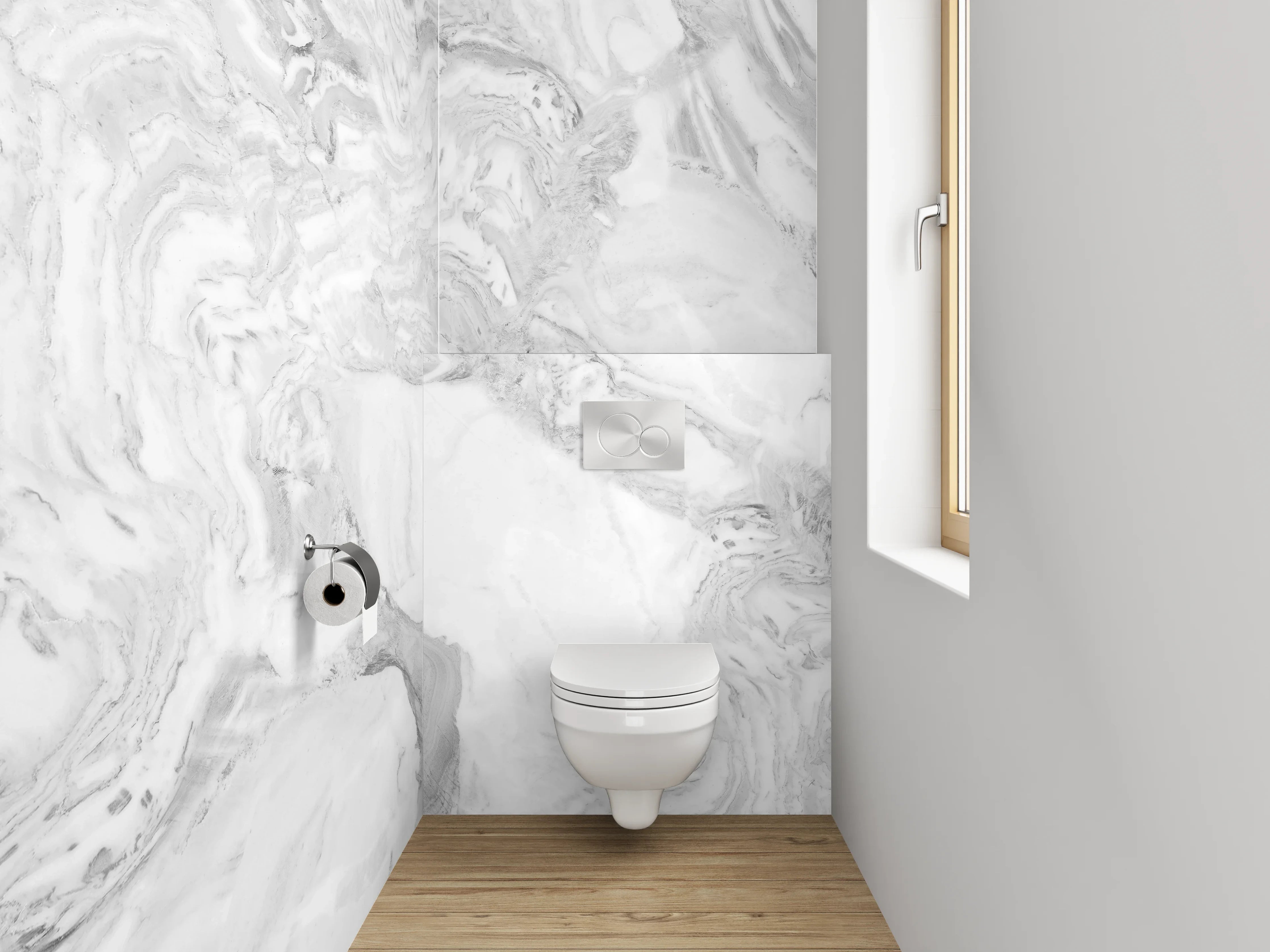 WC-Rückwand - Helles Marmor mit grauen Linien