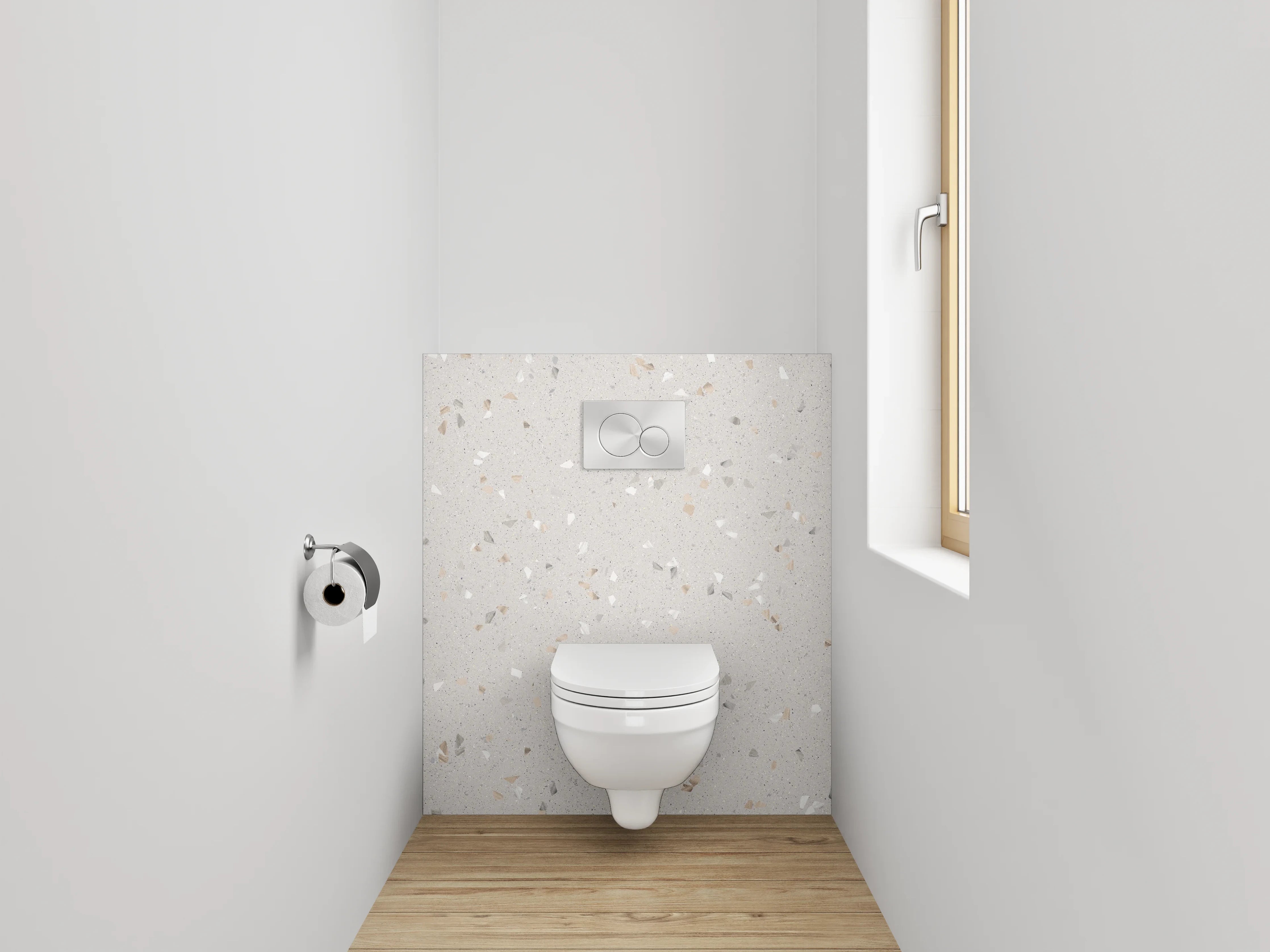 WC-Rückwand - Helles Terrazzo-Fliesenmuster Weiß-Grau