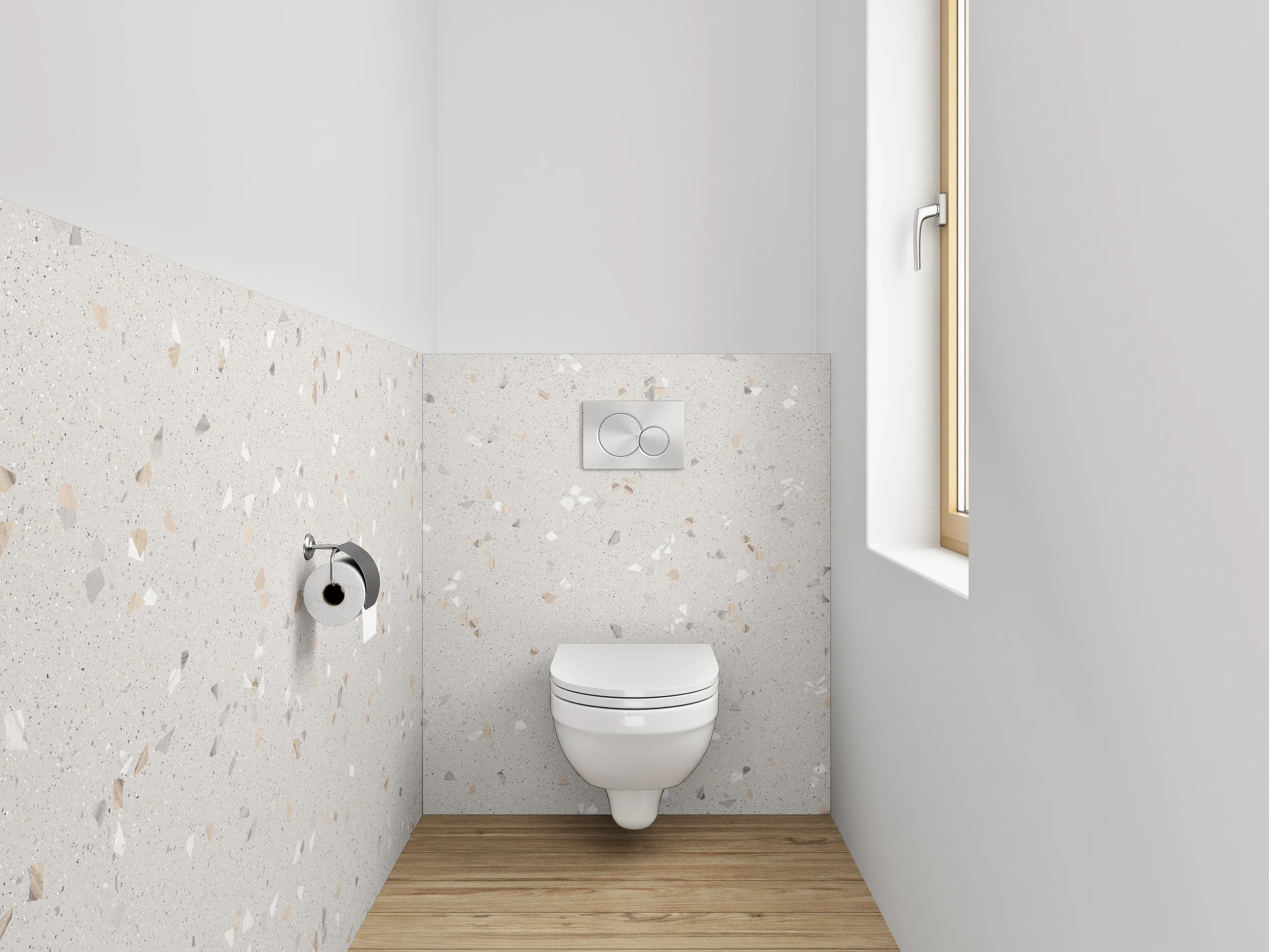 WC-Rückwand - Helles Terrazzo-Fliesenmuster Weiß-Grau