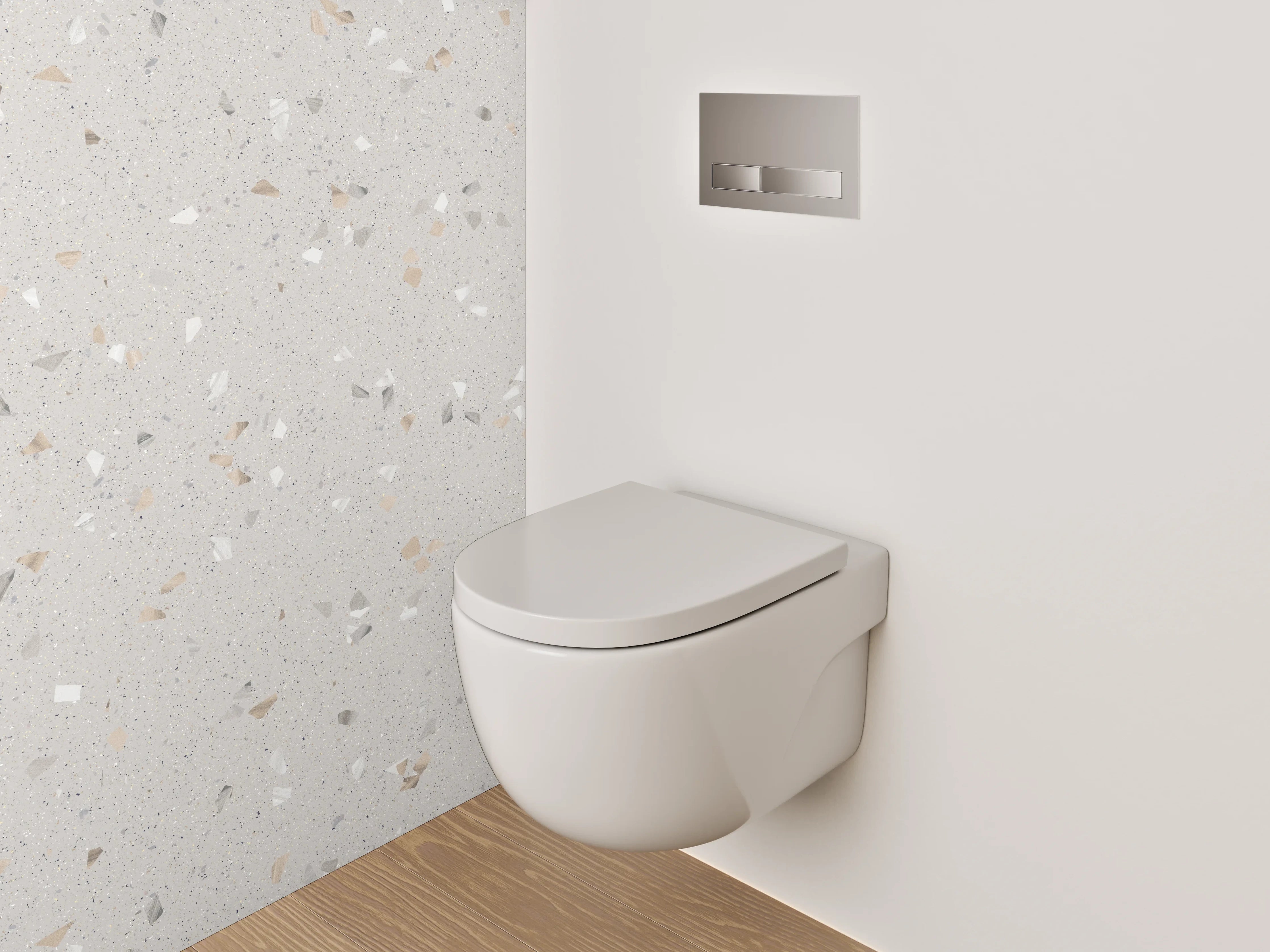 WC-Rückwand - Helles Terrazzo-Fliesenmuster Weiß-Grau