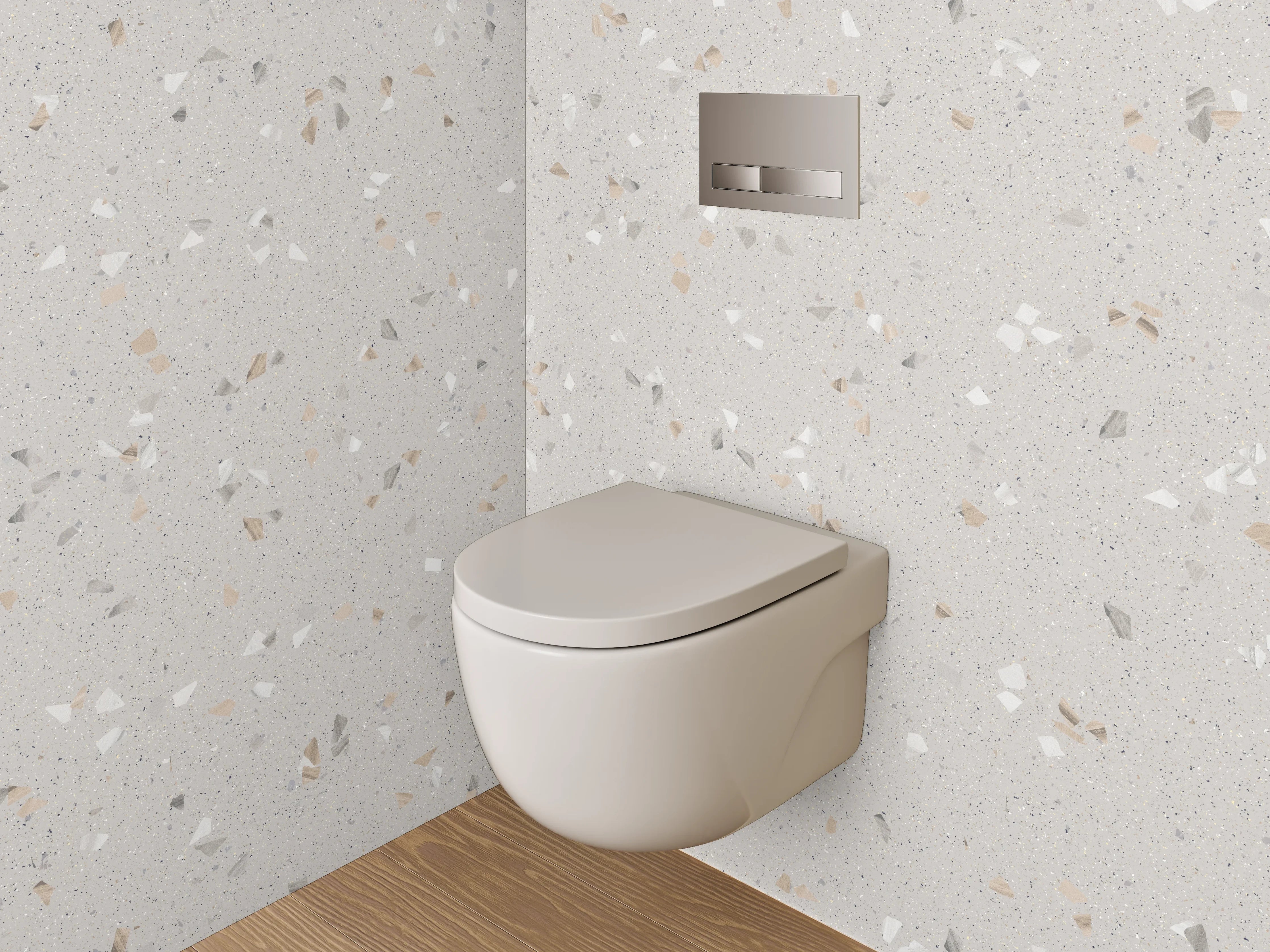 WC-Rückwand - Helles Terrazzo-Fliesenmuster Weiß-Grau