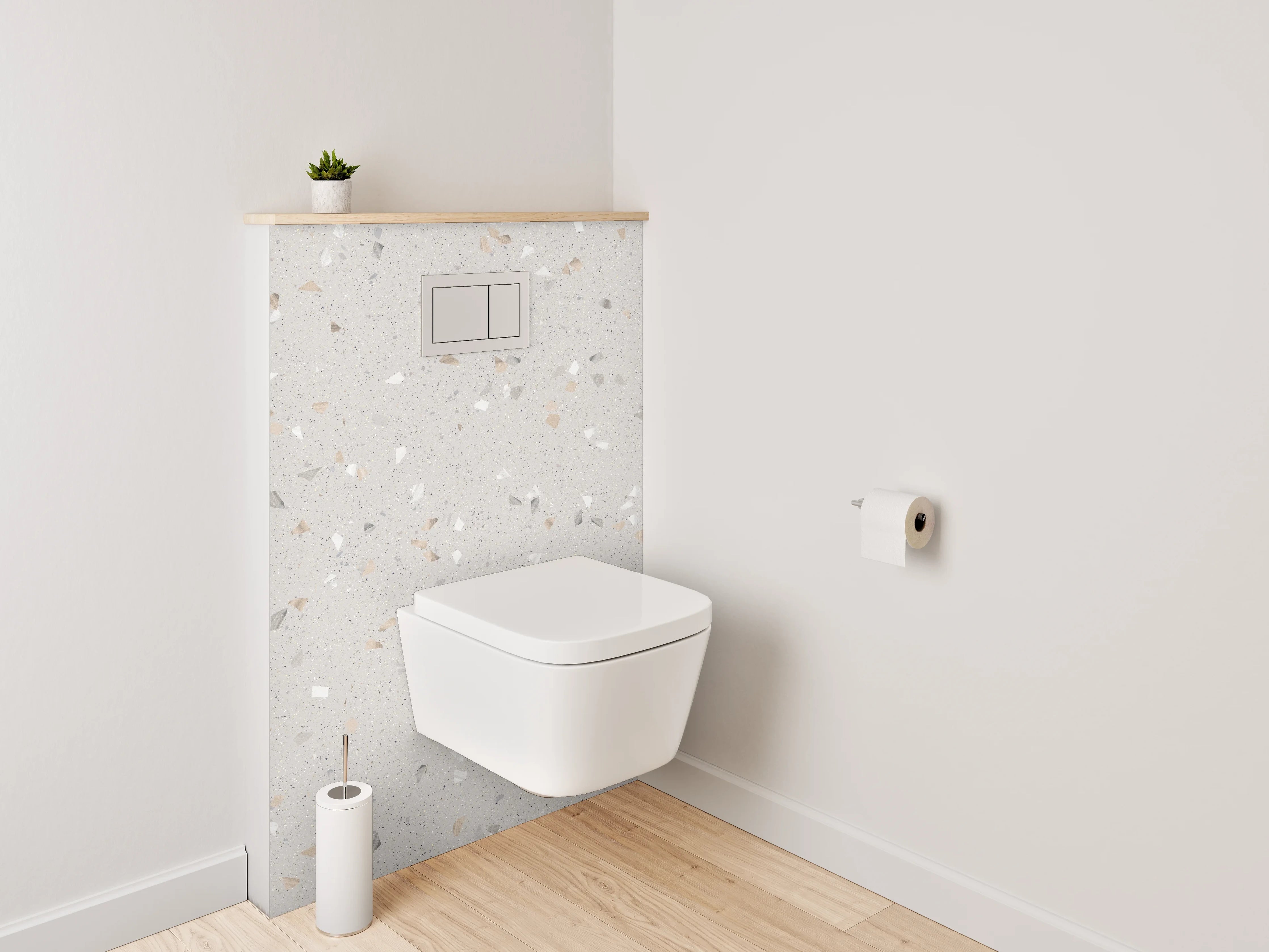 WC-Rückwand - Helles Terrazzo-Fliesenmuster Weiß-Grau