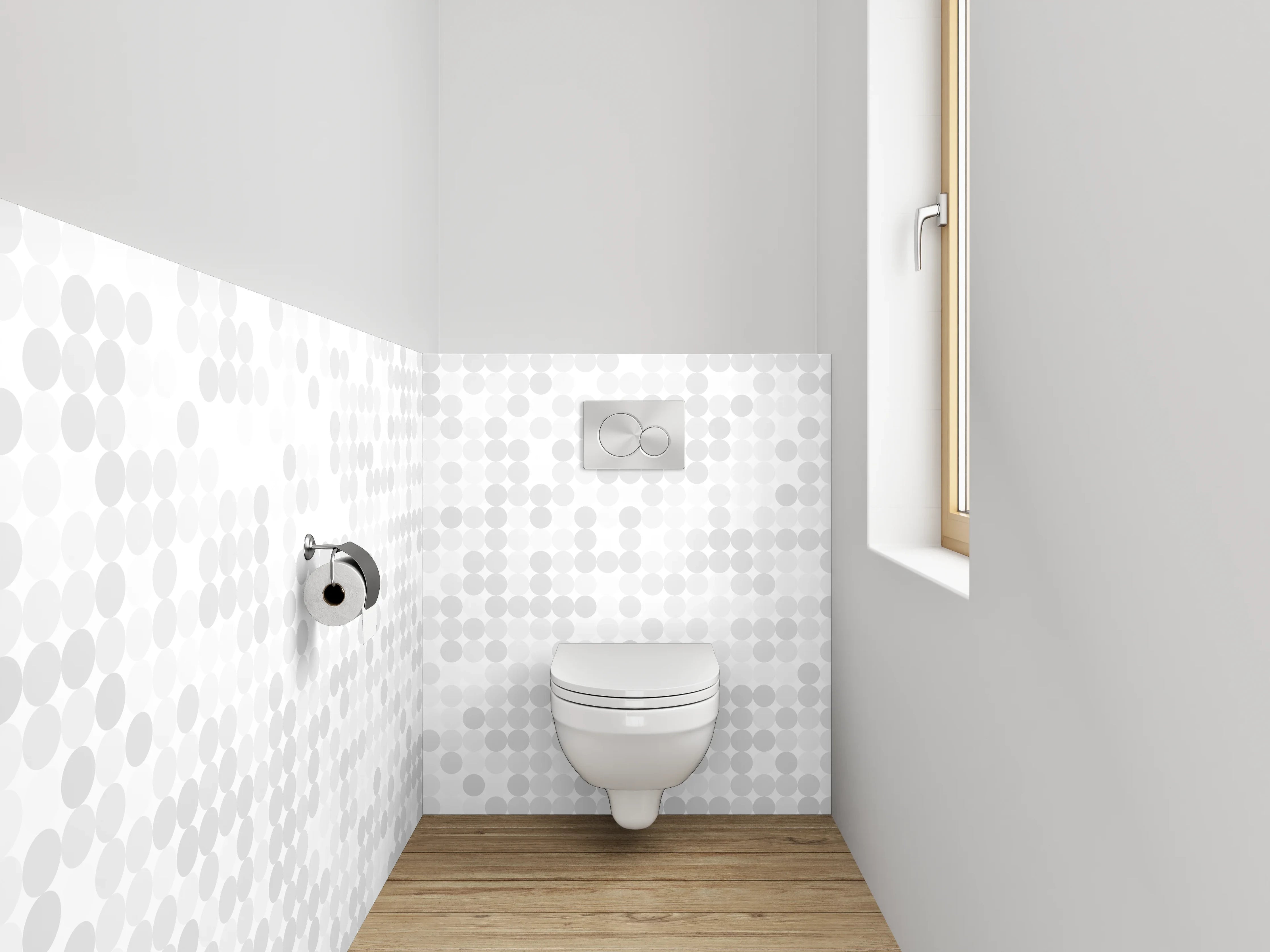 WC-Rückwand - Helles, geometrisches Muster in Grau-Weiß