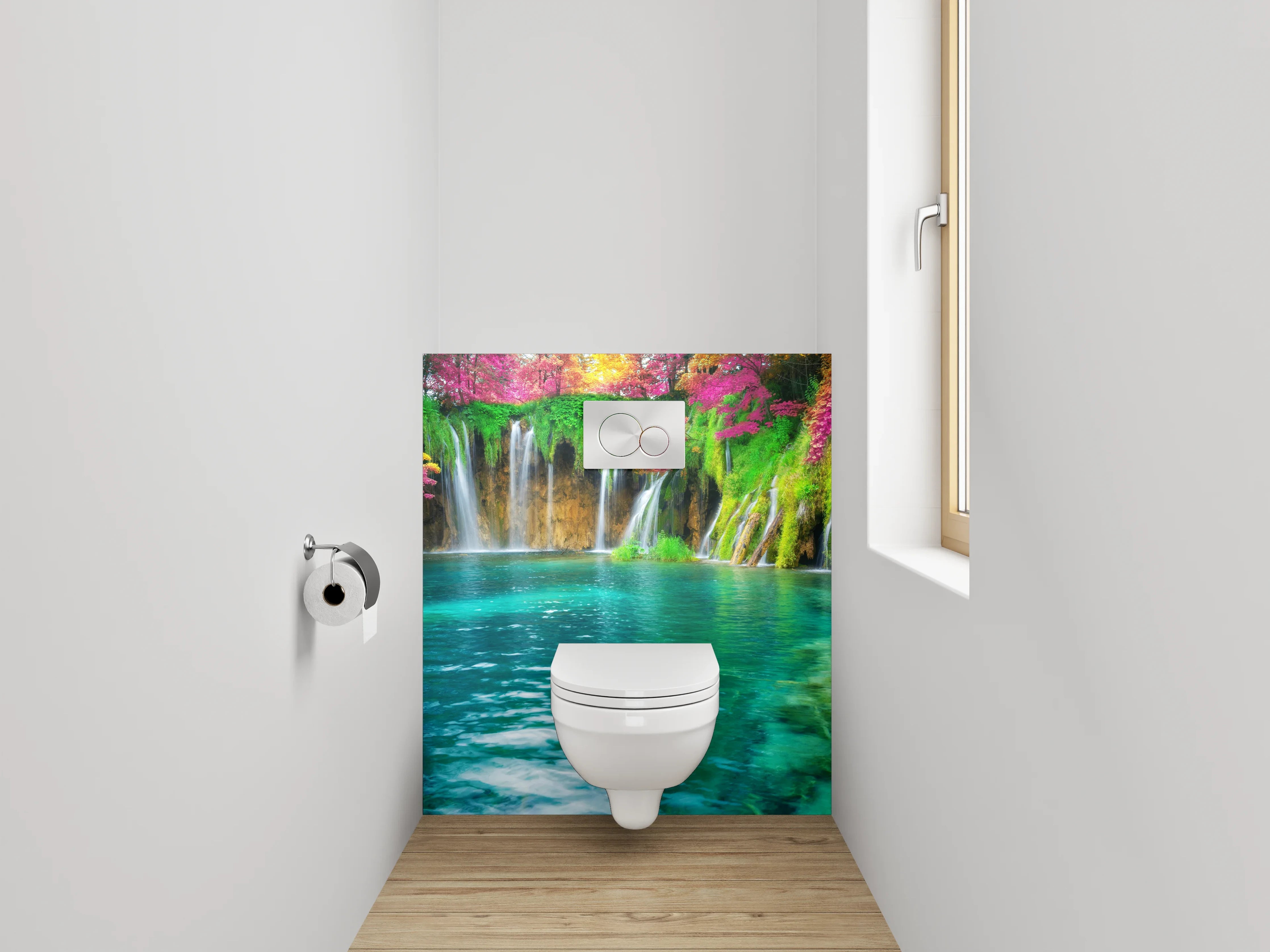 WC-Rückwand - Herbstgrau am silbernen Wasserfall
