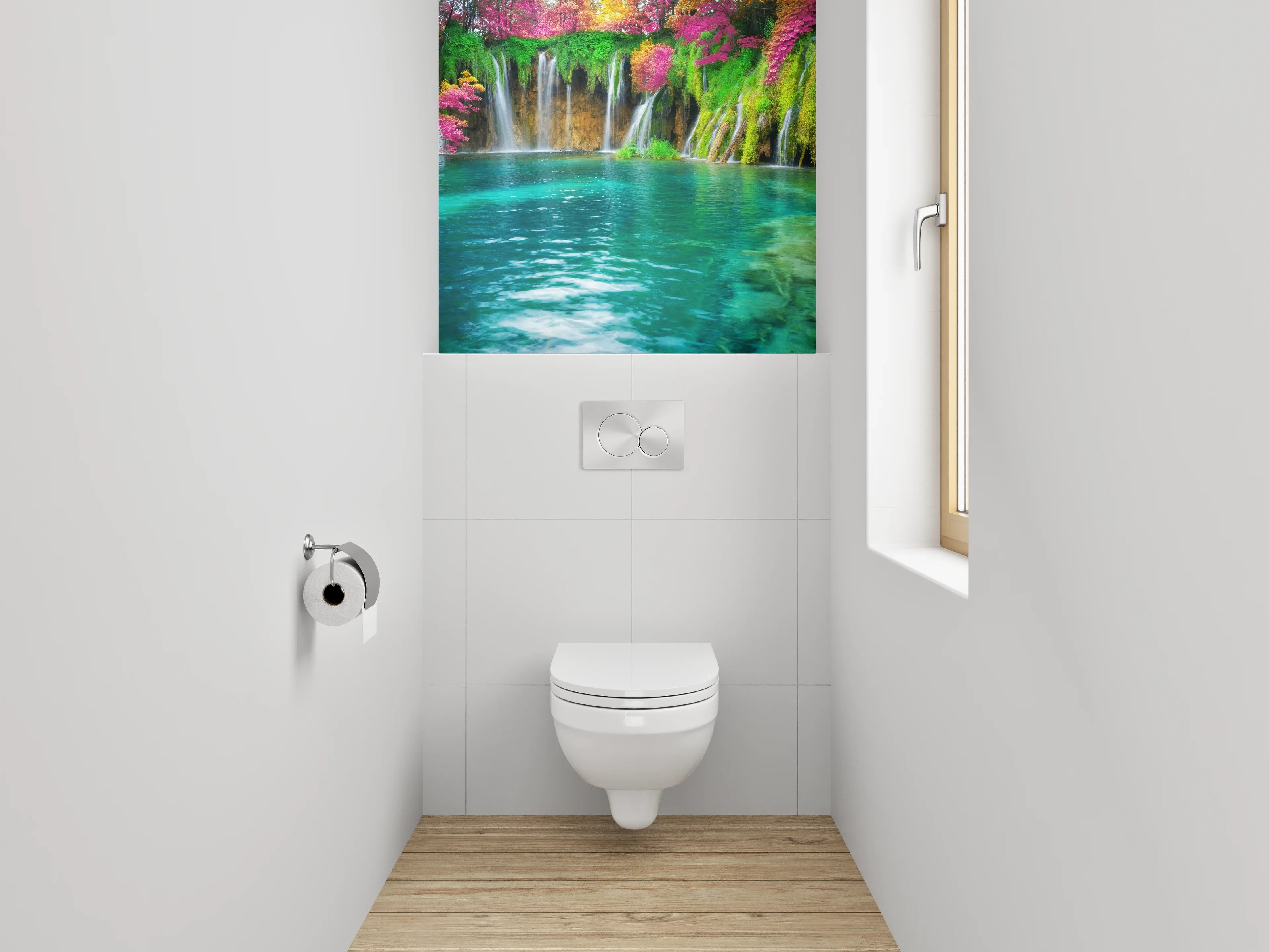 WC-Rückwand - Herbstgrau am silbernen Wasserfall