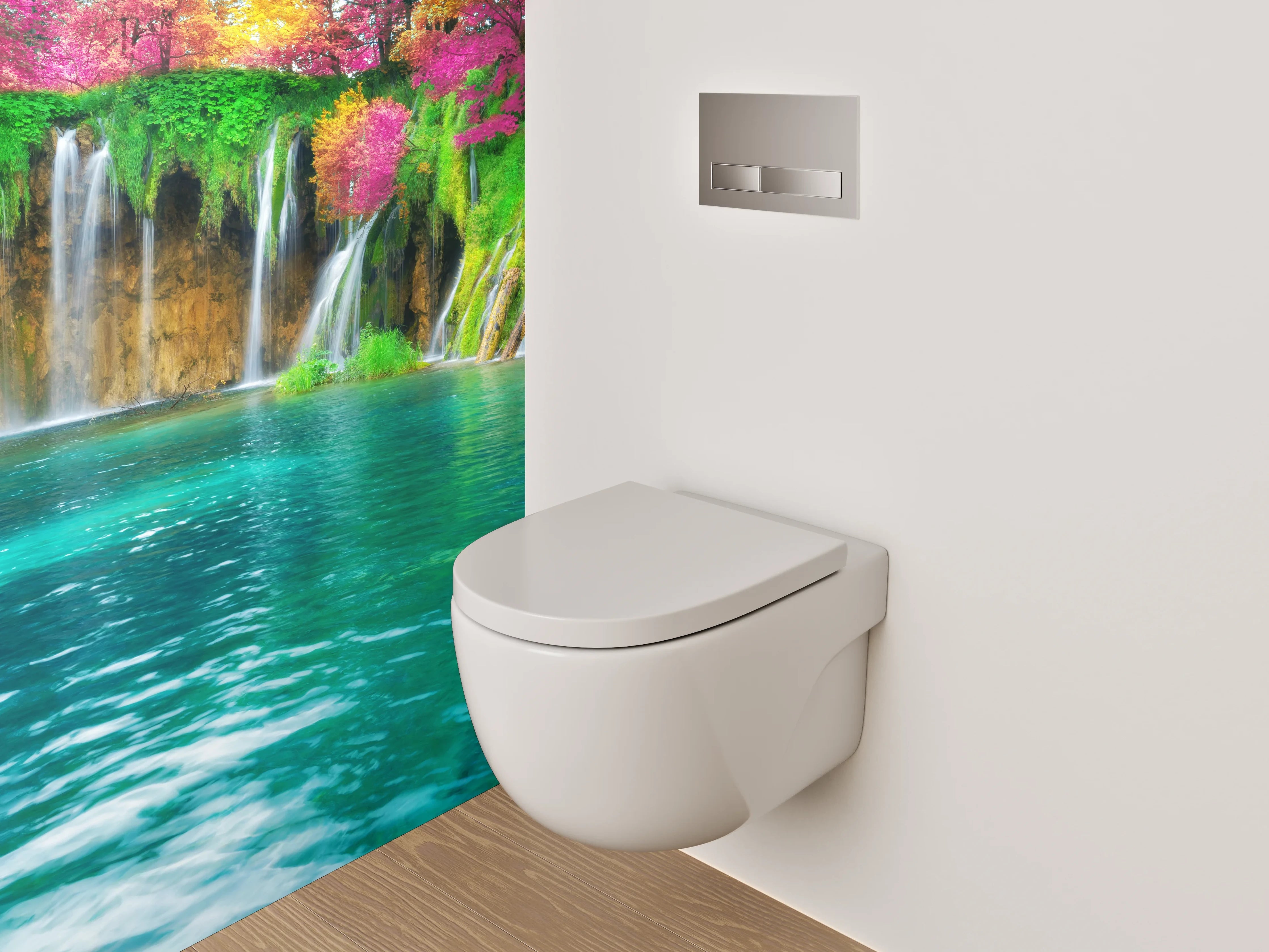 WC-Rückwand - Herbstgrau am silbernen Wasserfall