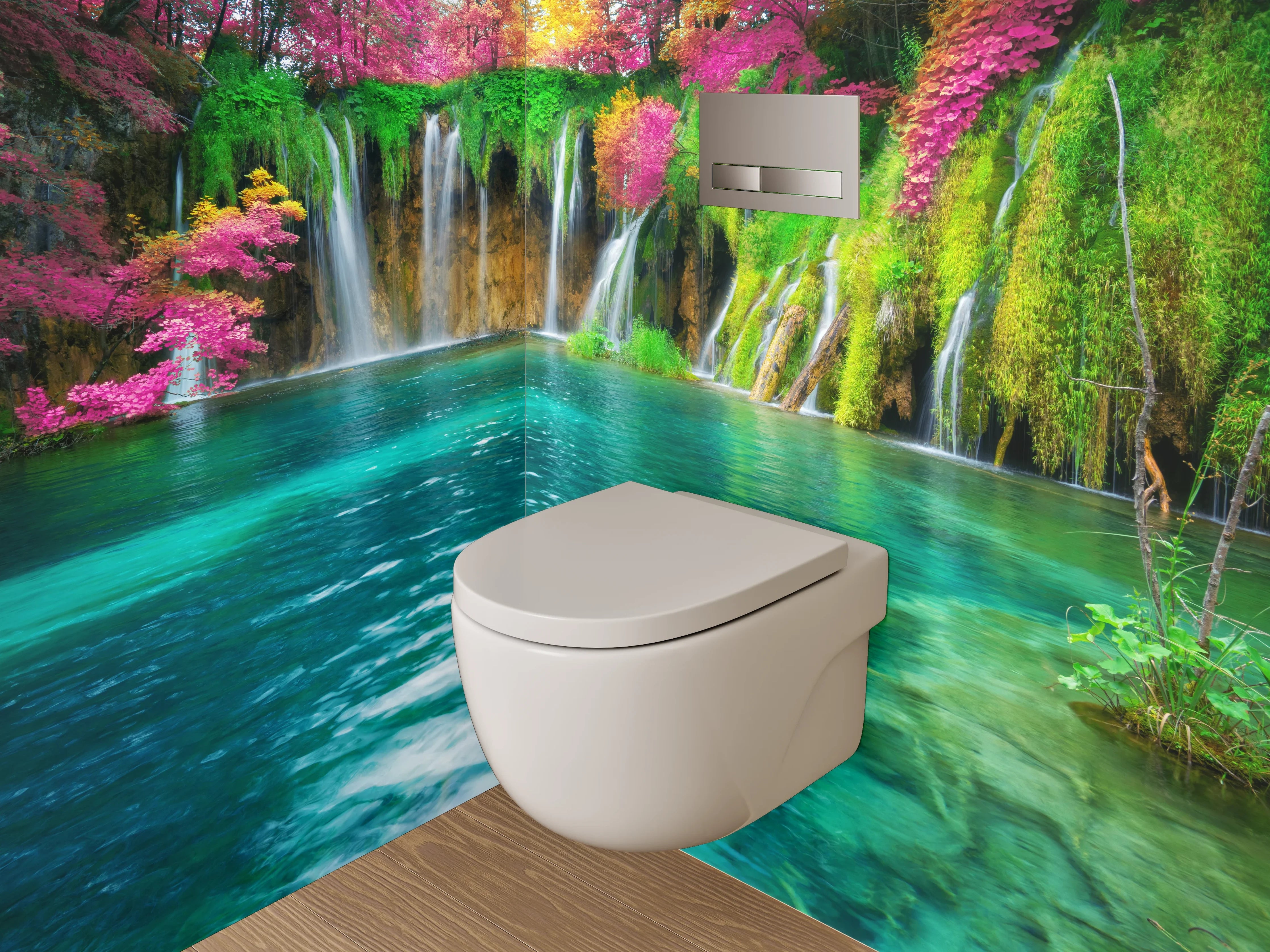WC-Rückwand - Herbstgrau am silbernen Wasserfall